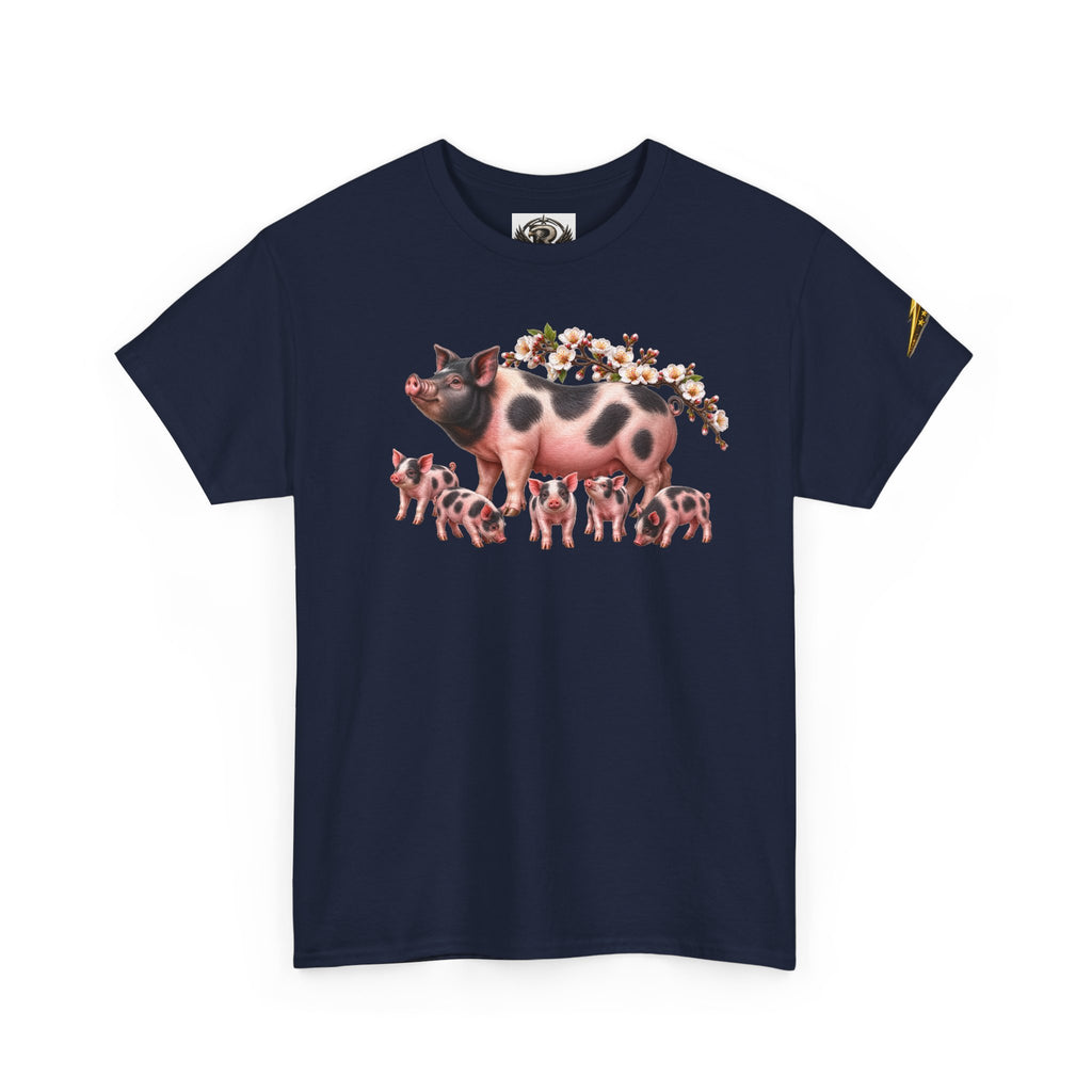 Pig Mama Graphic Tee — Floral Crowned Sow & Piglets Casual T-Shirt
