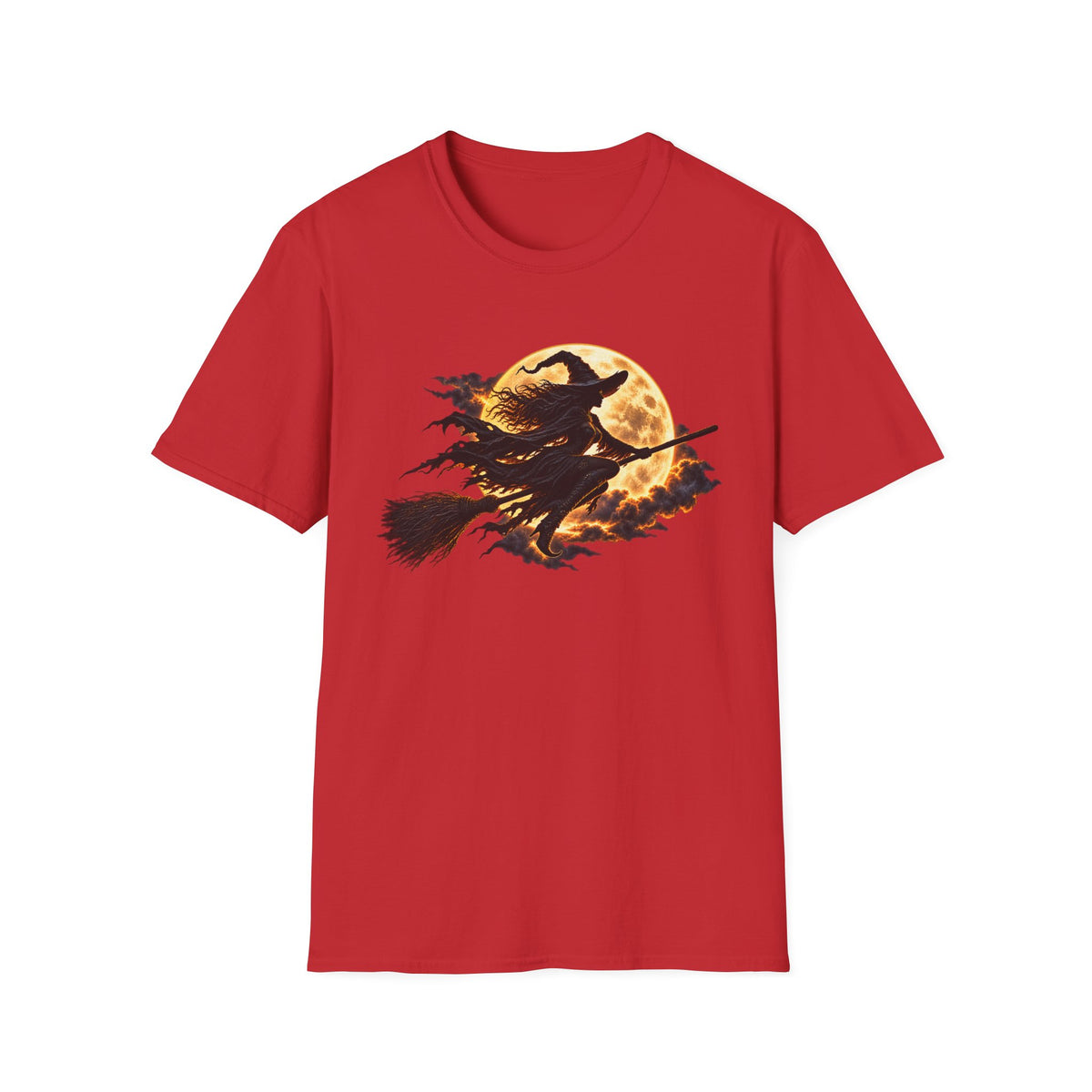 Witch Silhouette T-Shirt — Flying Witch & Full Moon Halloween Tee