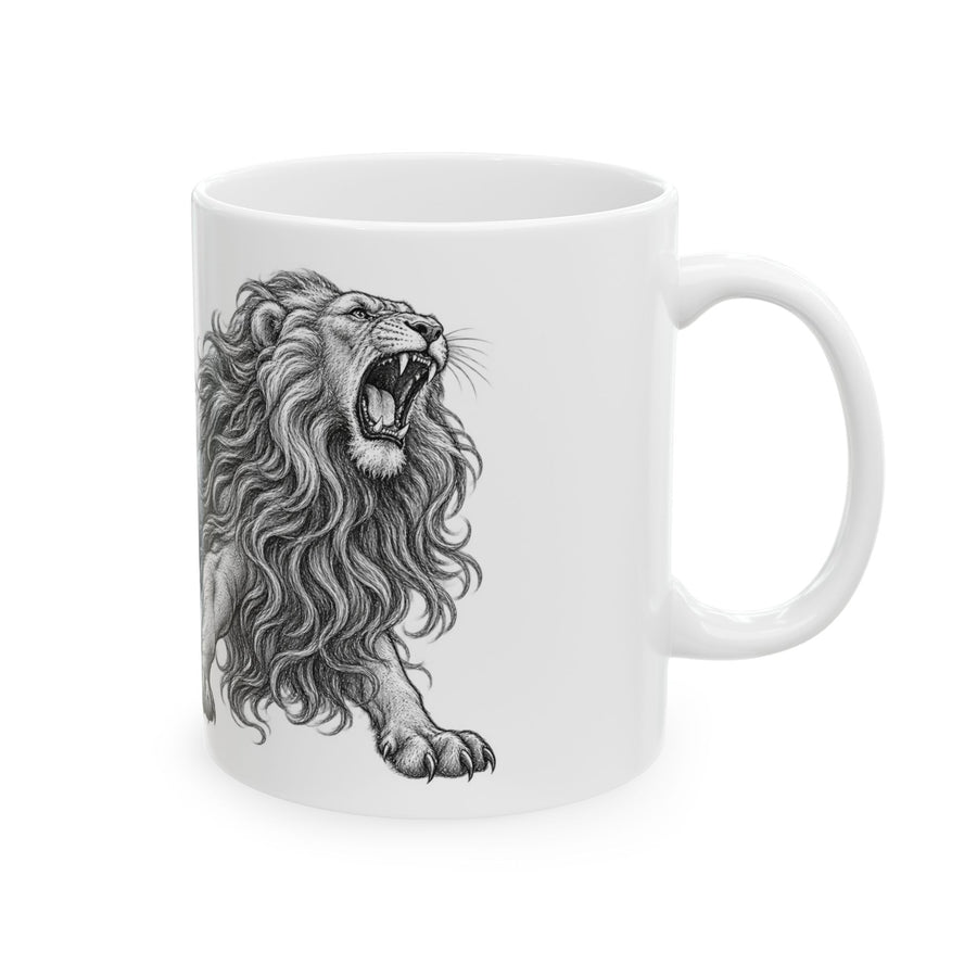 Lion Illustration Ceramic Mug — Majestic Sketch Coffee Cup (11oz & 15oz)