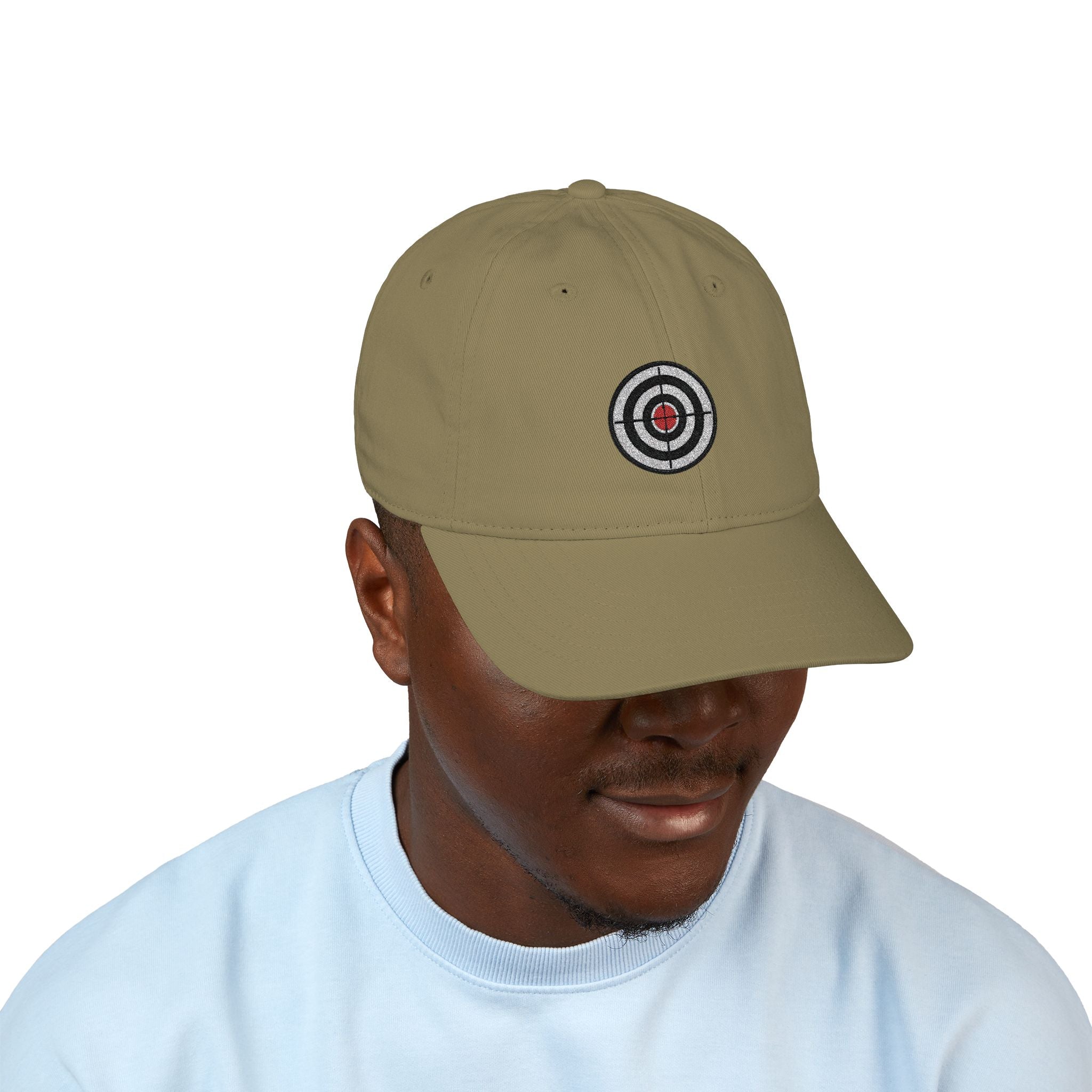 Embroidered Target Baseball Cap — Organic Cotton Dad Hat, Minimal Aim Design