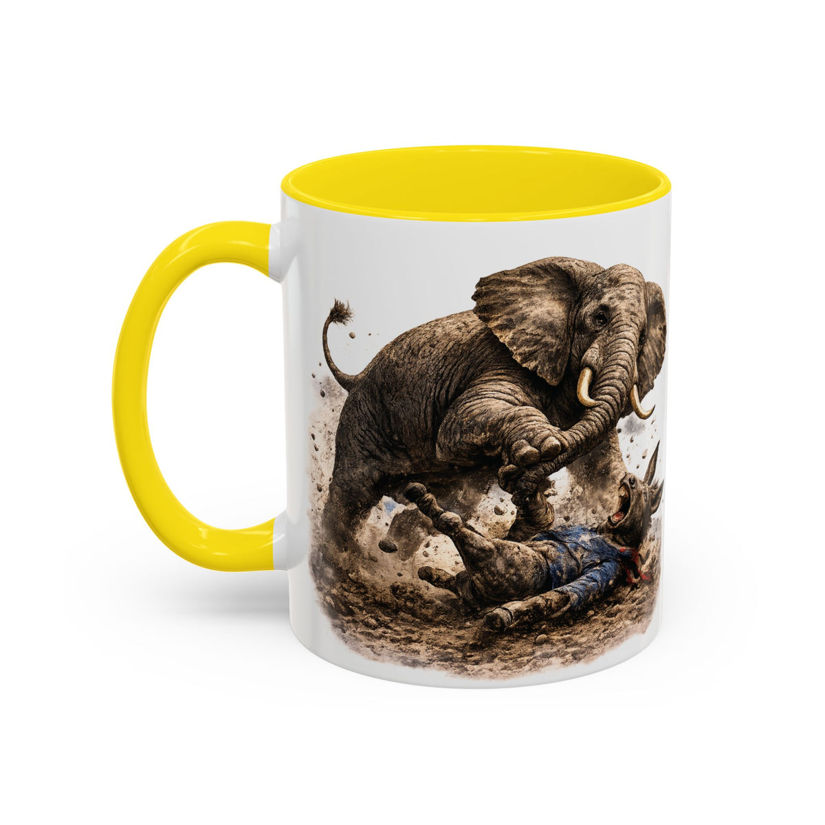 Elephant Charge Accent Coffee Mug — Dramatic Wildlife Illustration (11/15oz)
