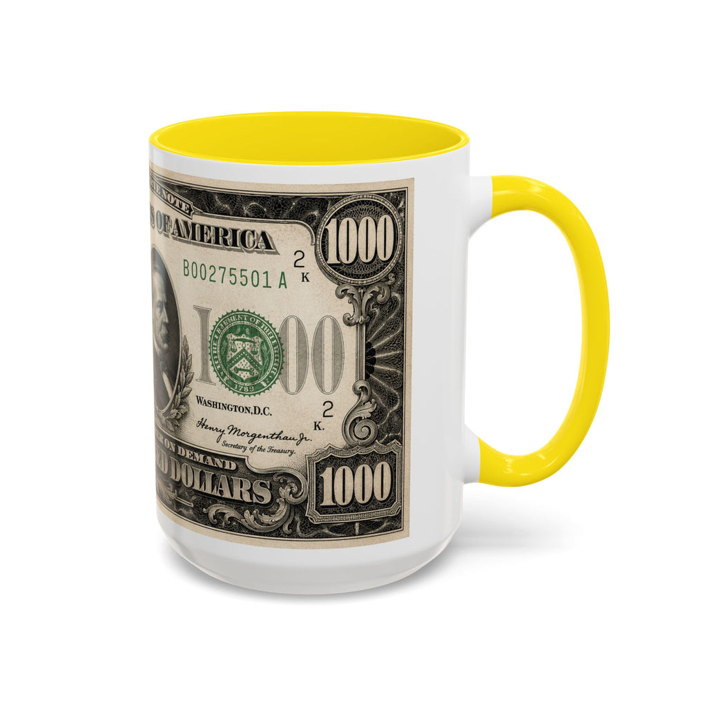 Money Print Coffee Mug — Vintage 1000 & 500 Note Accent Mug