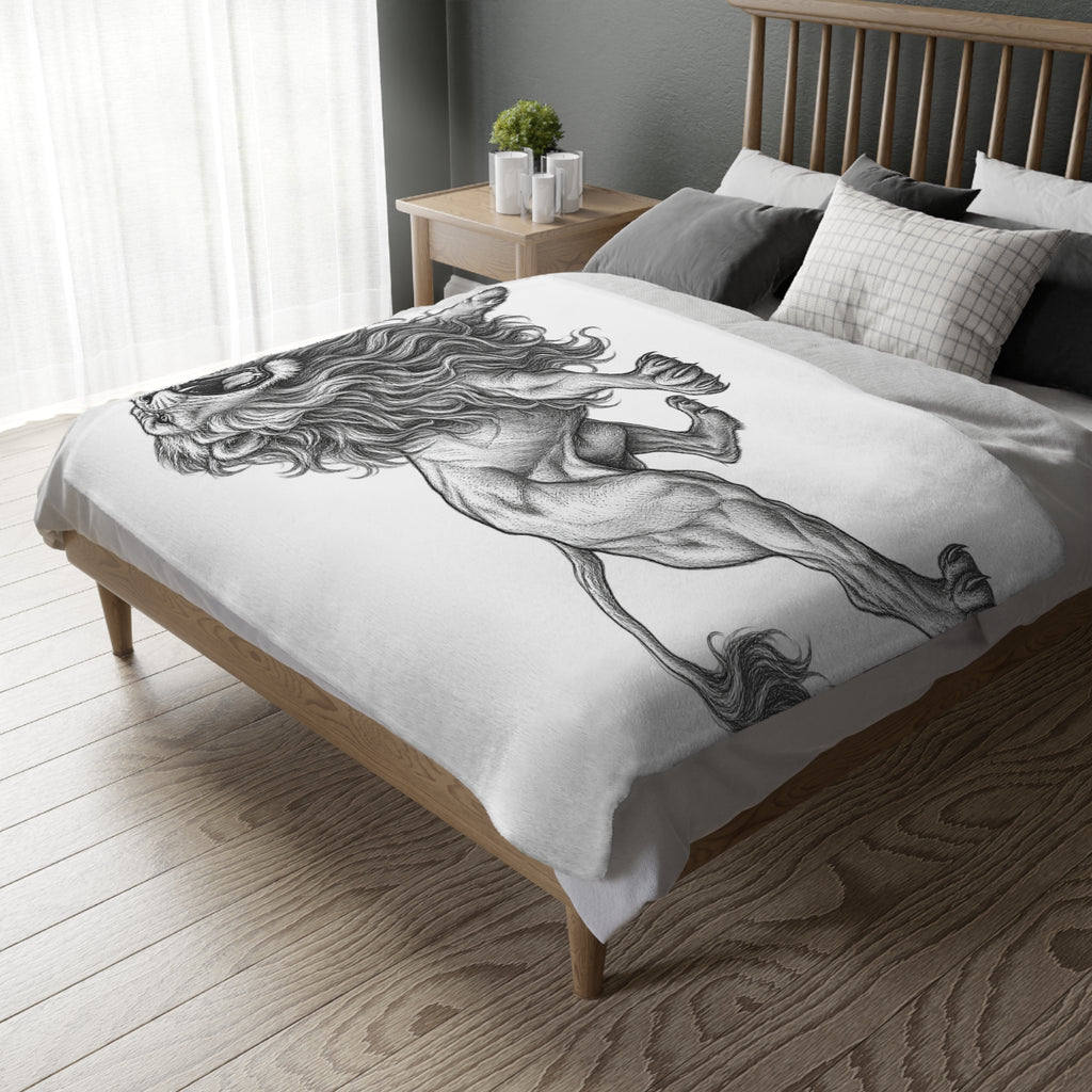 Lion Illustration Microfiber Blanket — Roaring Vintage Sketch Design