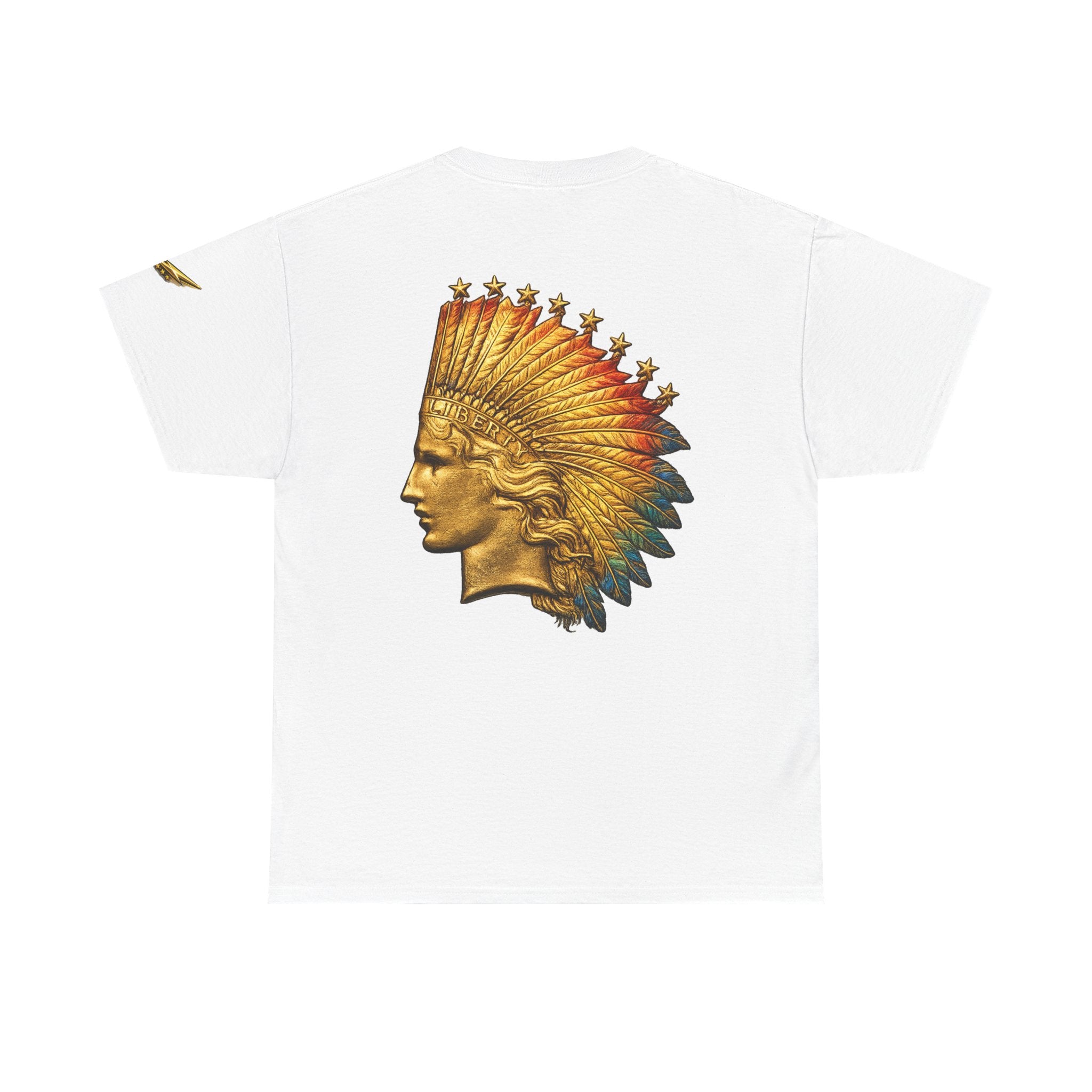 Graphic Tee — Golden Native Chief Headdress Back Print