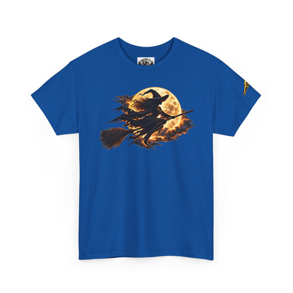 Witch Flight T‑Shirt — Vintage Moon & Broomstick Halloween Tee