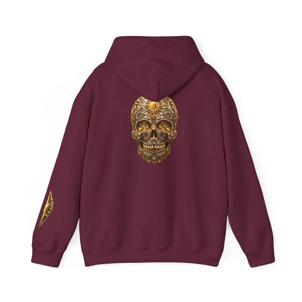 Gold Ornamental Skull Hoodie — Day of the Dead Sugar Skull Pullover