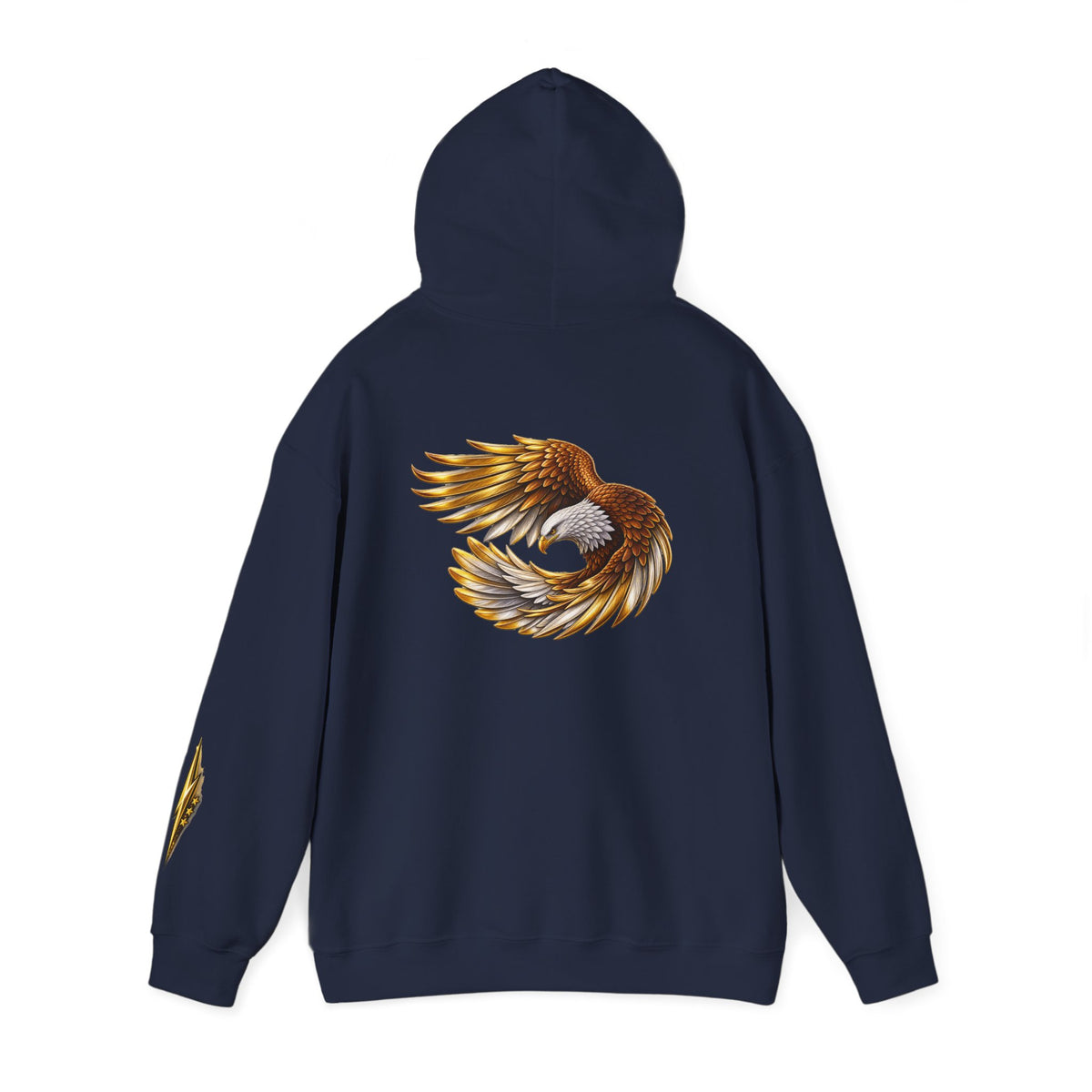 Eagle Wing Circle Hoodie — Golden Flying Eagle Back Graphic Sweatshirt