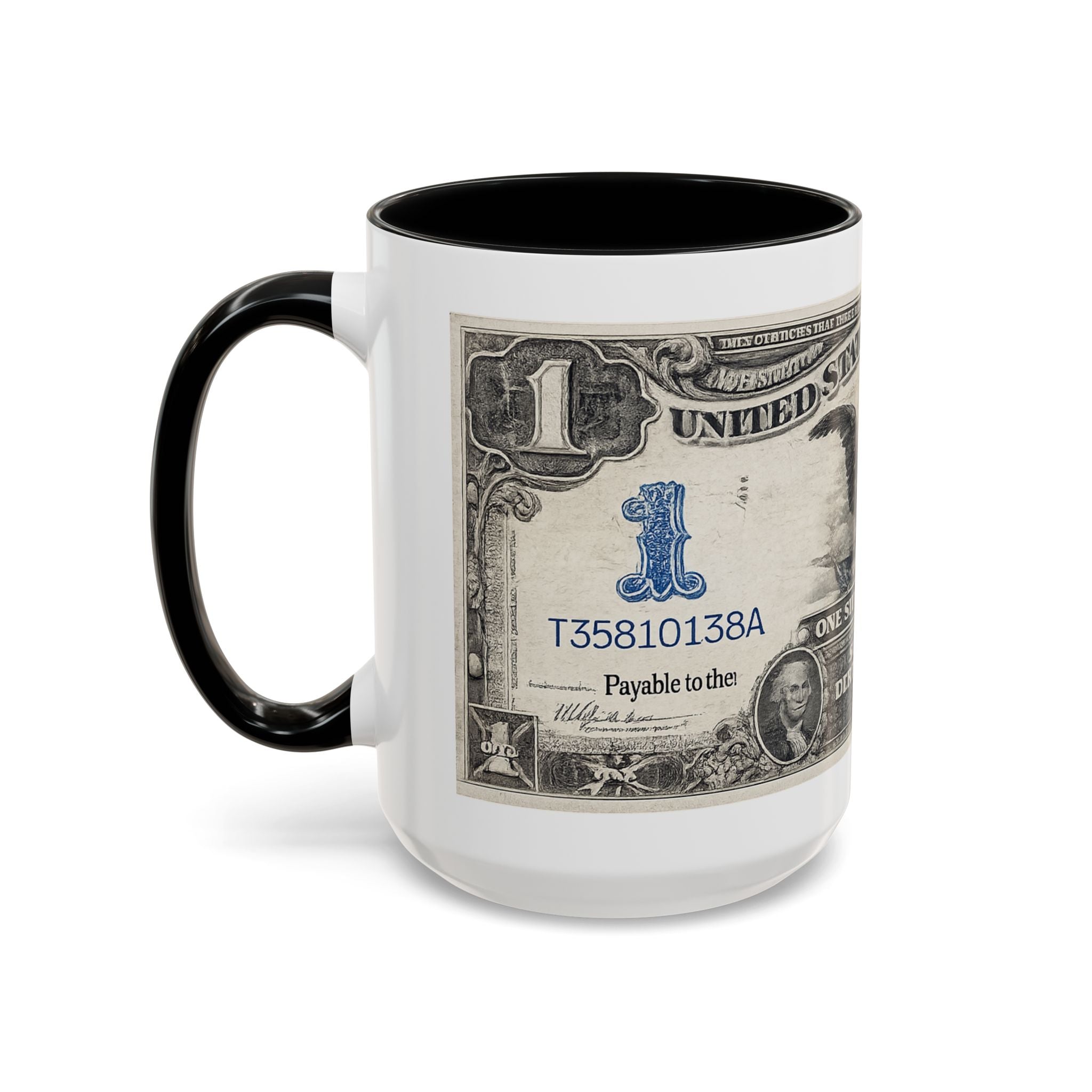 Dollar Bill Accent Coffee Mug — Vintage US Currency Design (11/15oz)