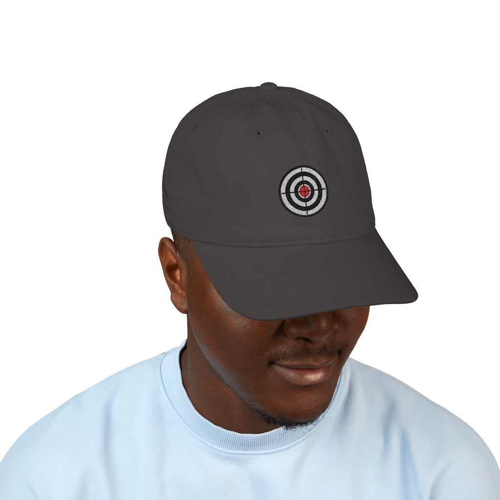 Embroidered Target Baseball Cap — Organic Cotton Dad Hat, Minimal Aim Design