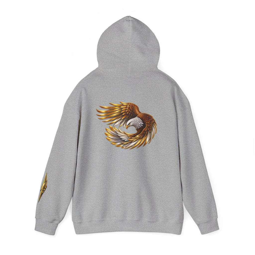 Eagle Wing Circle Hoodie — Golden Flying Eagle Back Graphic Sweatshirt