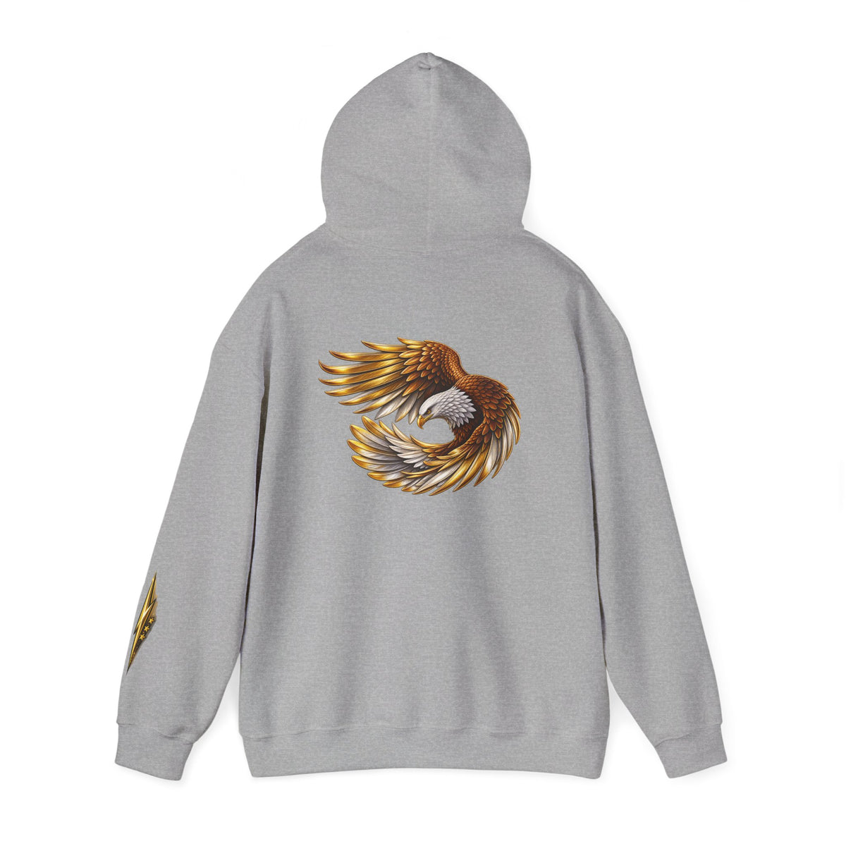 Eagle Wing Circle Hoodie — Golden Flying Eagle Back Graphic Sweatshirt