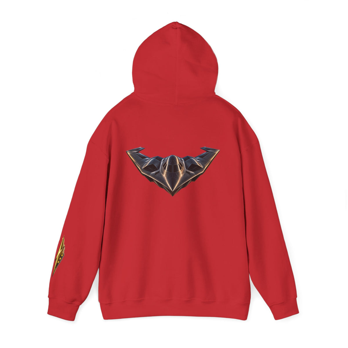 Emblem Armor Hoodie — Black Metallic Crest Back Jet Graphic Hoodie