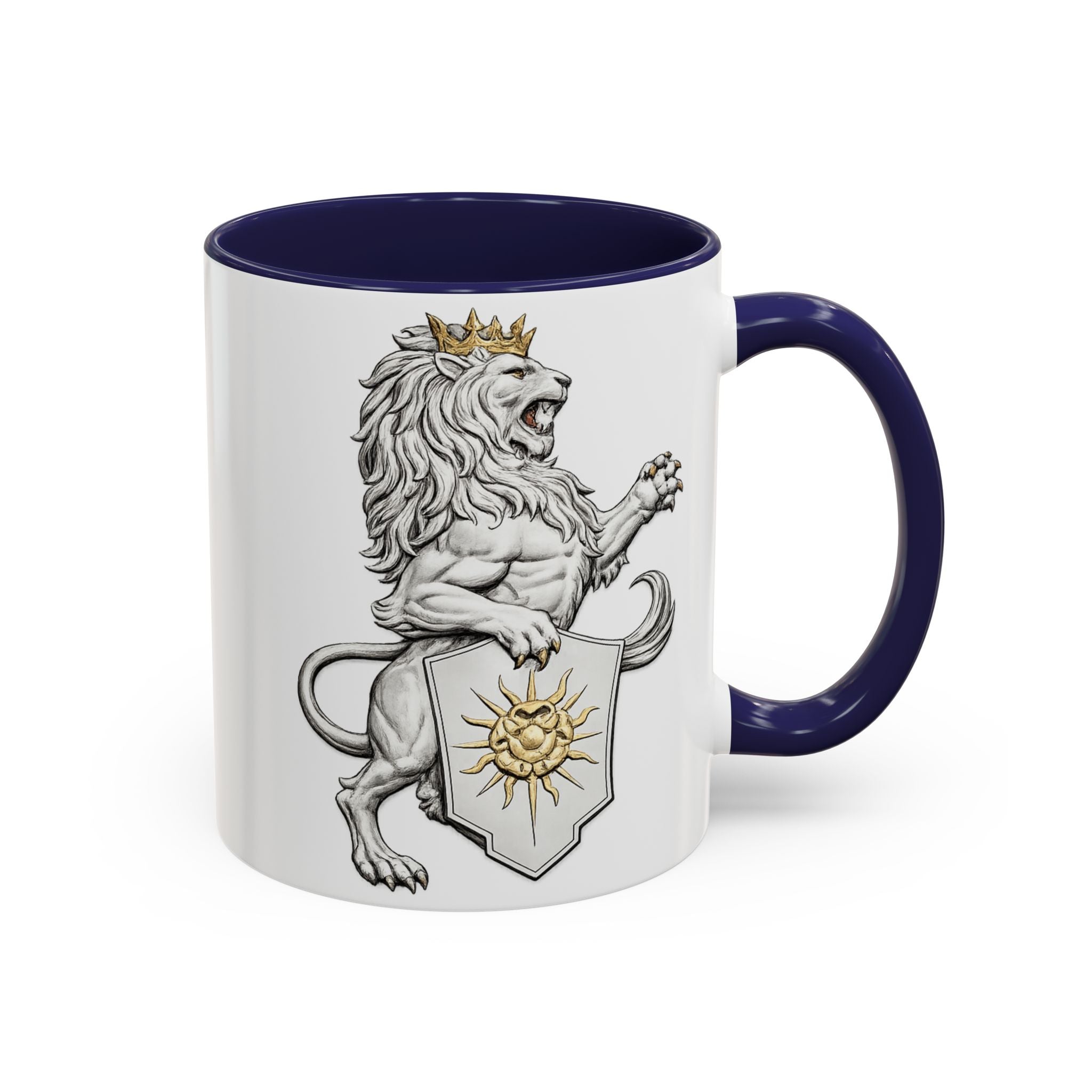 Royal Lion Crest Coffee Mug — Heraldic Crowned Lion Design (11/15oz)