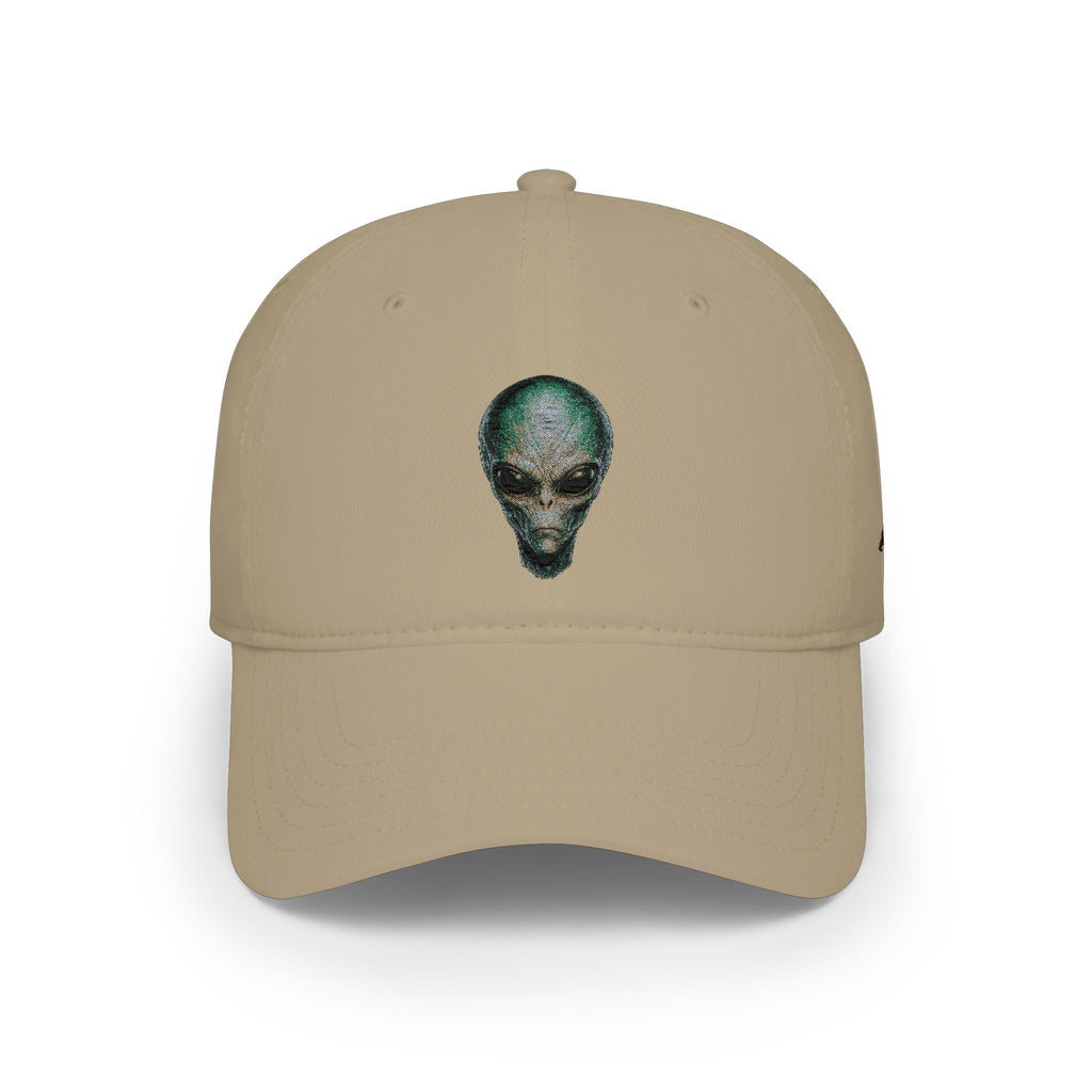 Alien Skull Red Baseball Cap — Retro Space Graphic Low Profile Hat