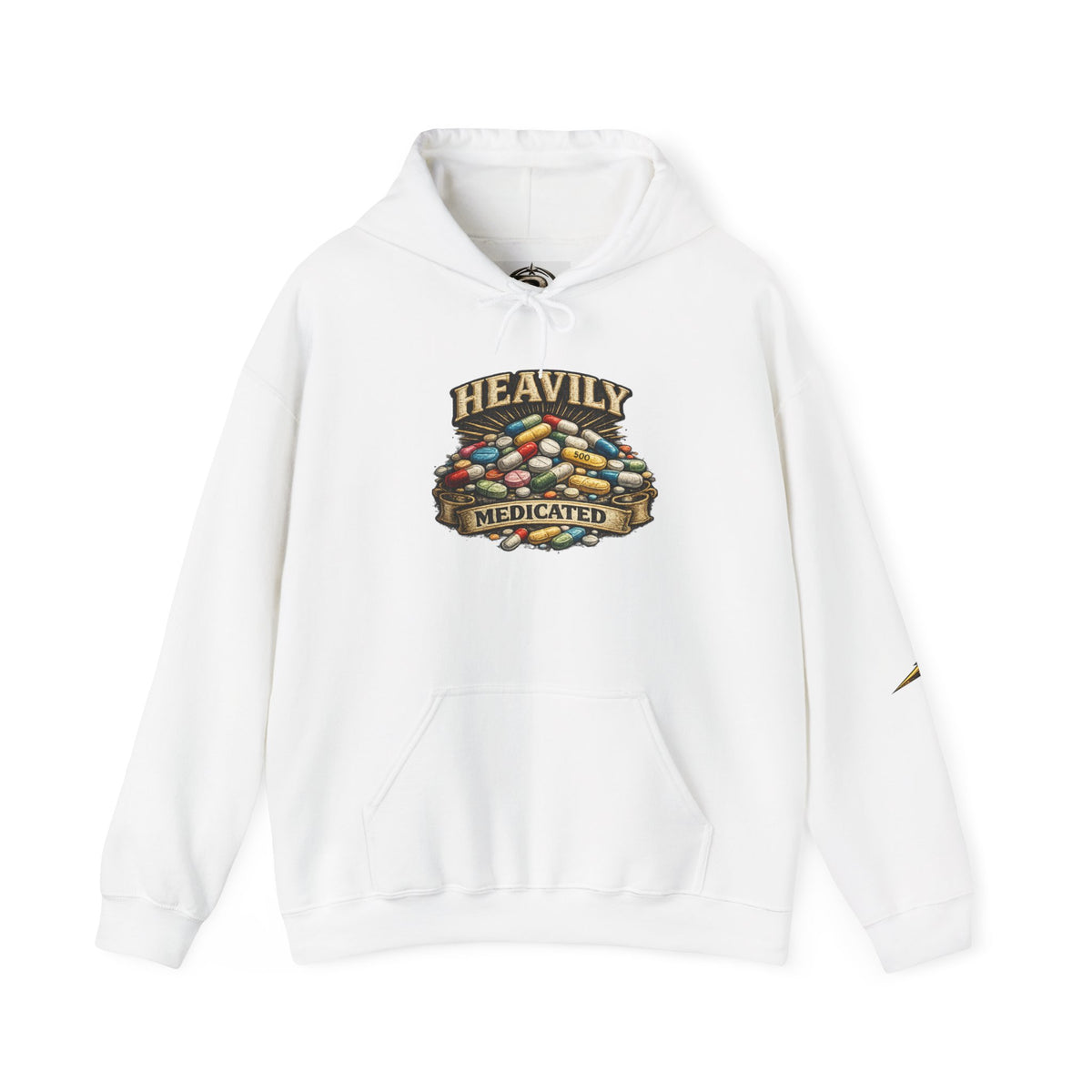 Heavily Medicated Hoodie — 'Heavily Medicated' Pill Pile Graphic Pullover
