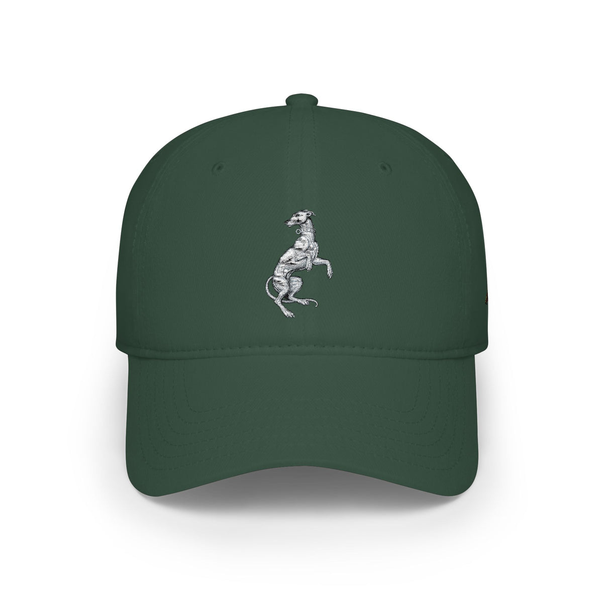 Silver Prancing Greyhound Embroidery — Low Profile Baseball Cap