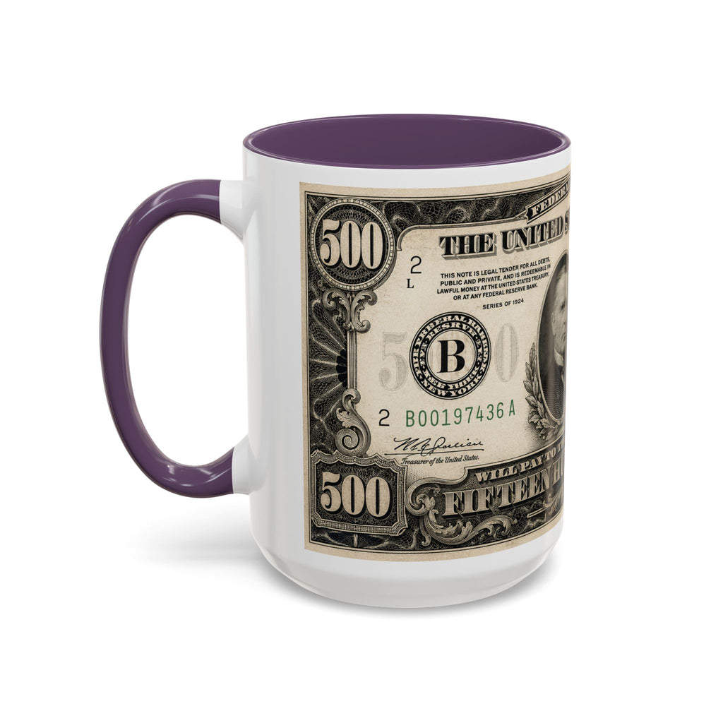 Money Print Coffee Mug — Vintage 1000 & 500 Note Accent Mug