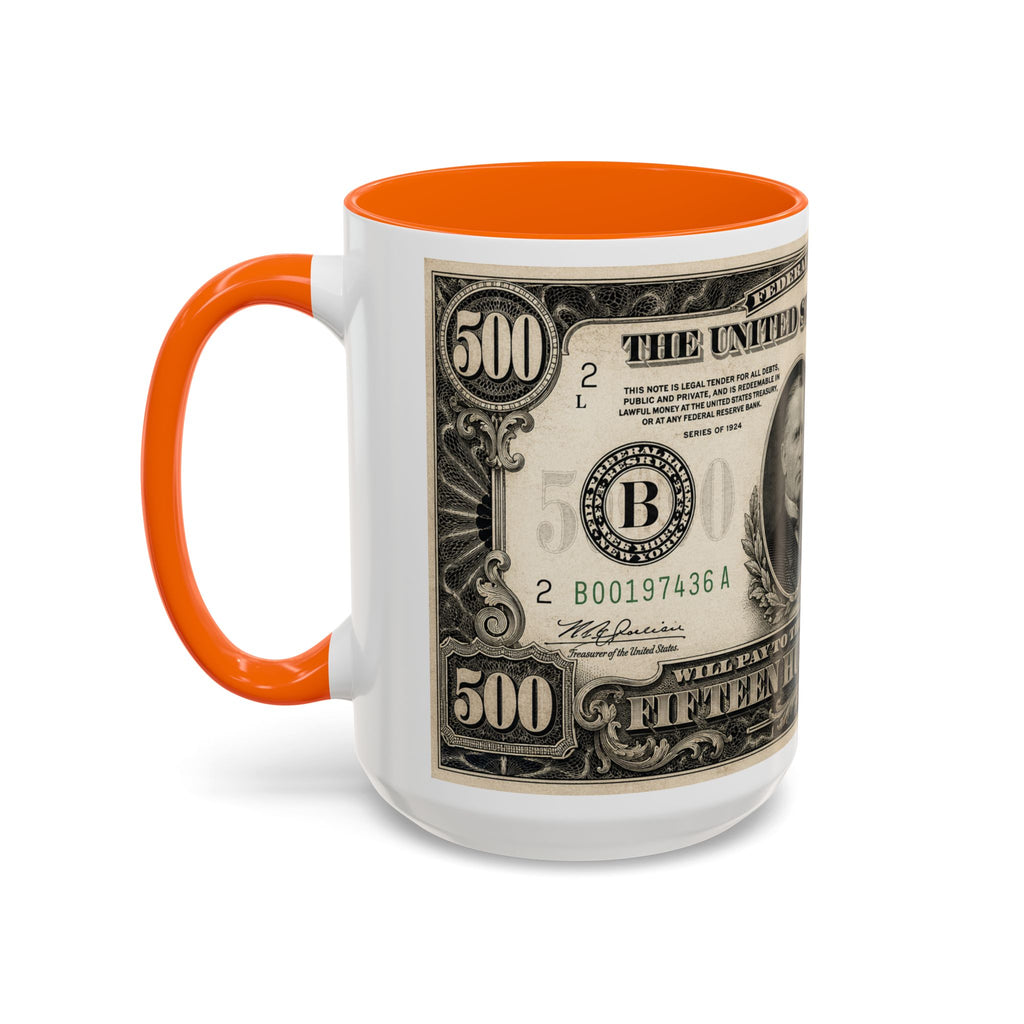 Money Print Coffee Mug — Vintage 1000 & 500 Note Accent Mug