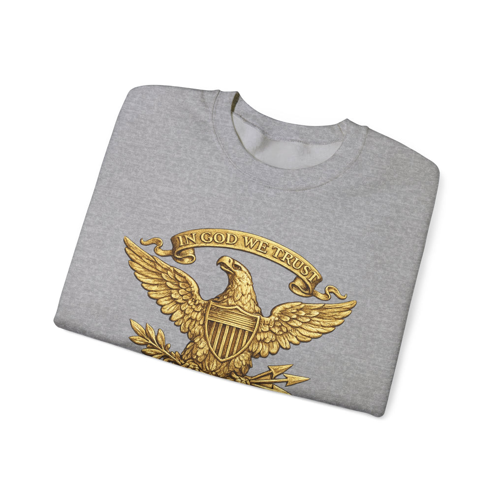 Gold Eagle Emblem Sweatshirt — ‘About We Trust’ Vintage Patriotic Crewneck