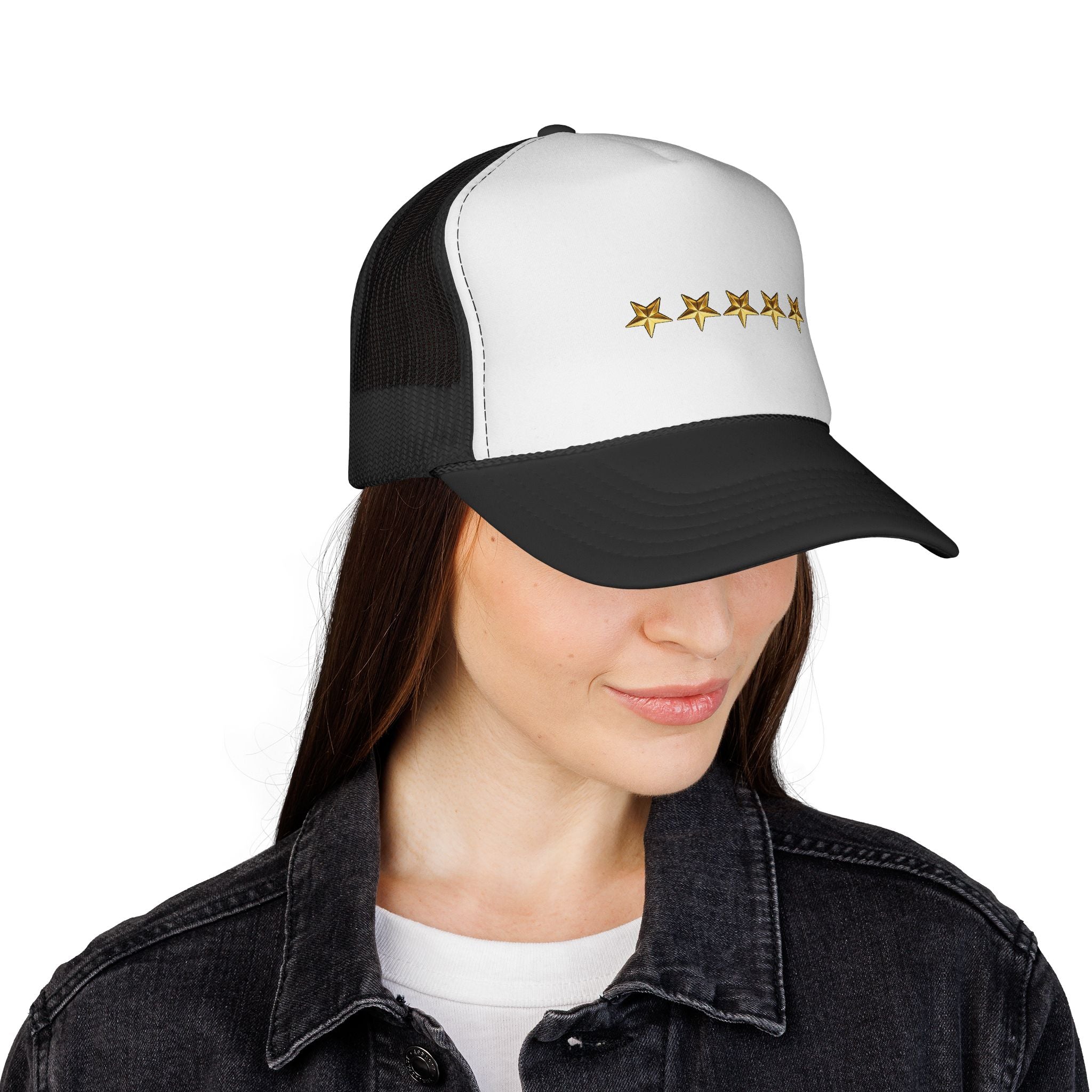Five Gold Stars Trucker Cap — Embroidered Rating Hat