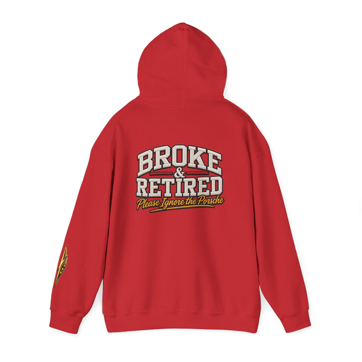Broke & Retired Hoodie — 'Please Ignore the Pockets' Graphic Sweatshirt