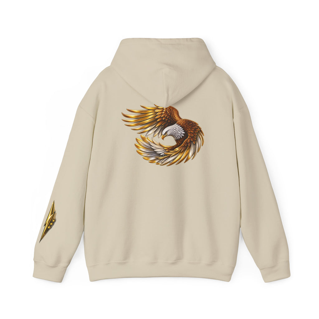 Eagle Wing Circle Hoodie — Golden Flying Eagle Back Graphic Sweatshirt