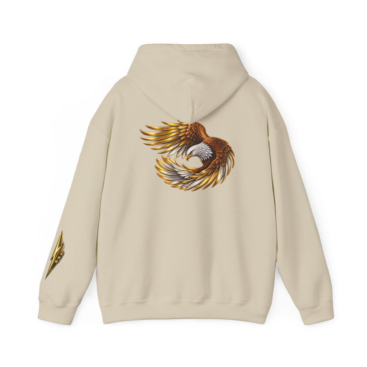 Eagle Wing Circle Hoodie — Golden Flying Eagle Back Graphic Sweatshirt