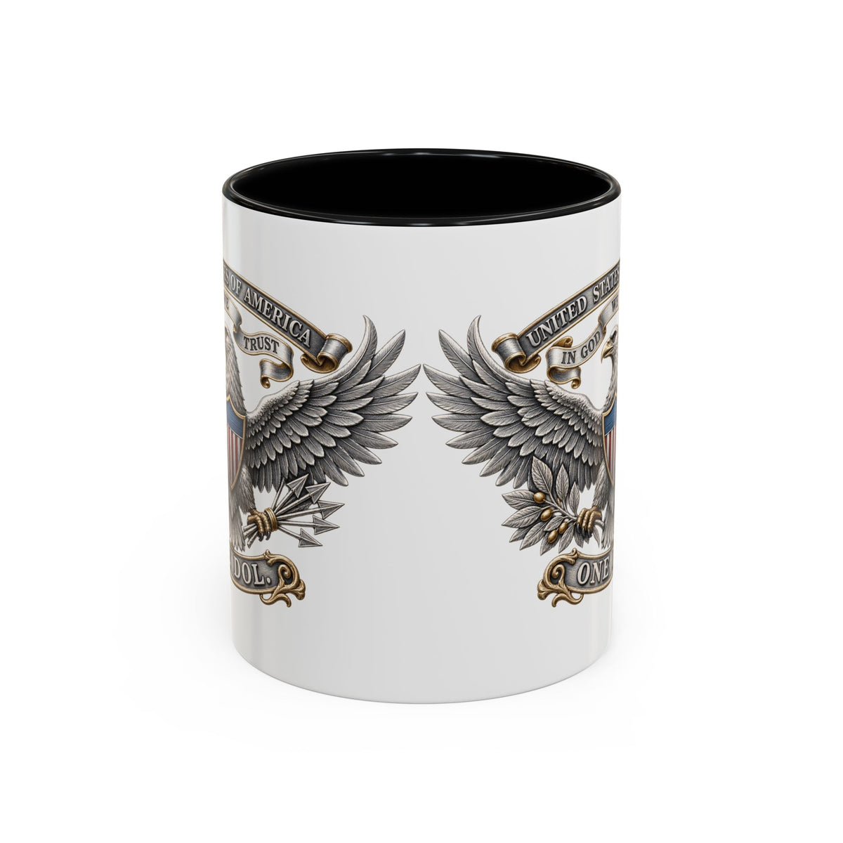 Eagle Shield Accent Coffee Mug — Patriotic "In God We Trust" Design