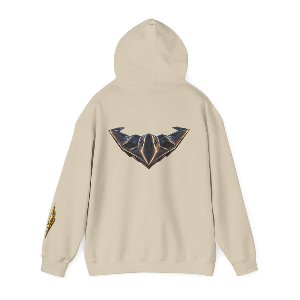 Emblem Armor Hoodie — Black Metallic Crest Back Jet Graphic Hoodie