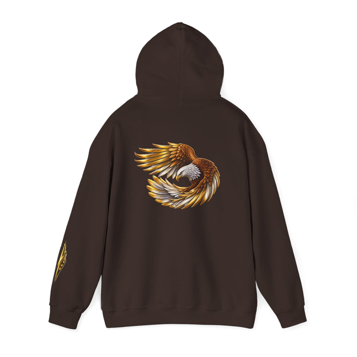 Eagle Wing Circle Hoodie — Golden Flying Eagle Back Graphic Sweatshirt