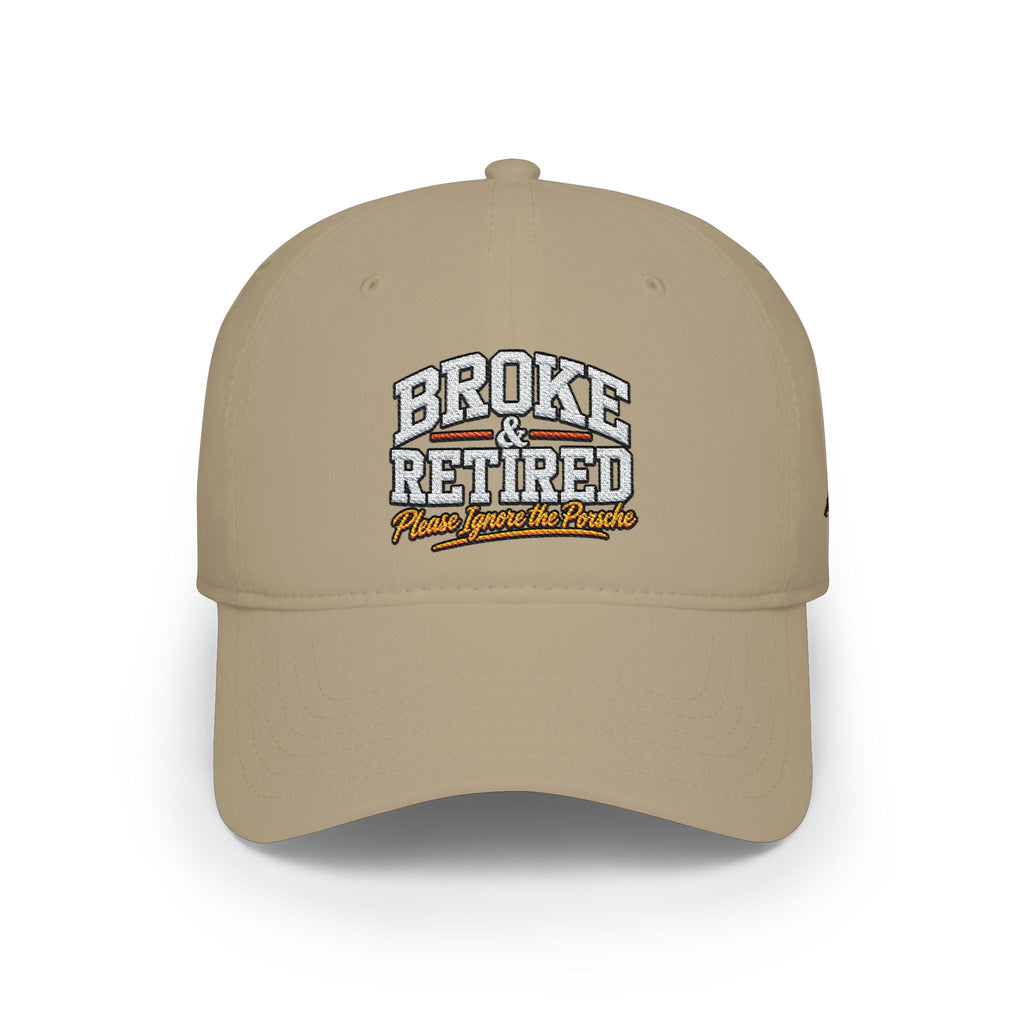 Broke & Retired Low Profile Baseball Cap – Funny Retirement Hat with American Flag Accent