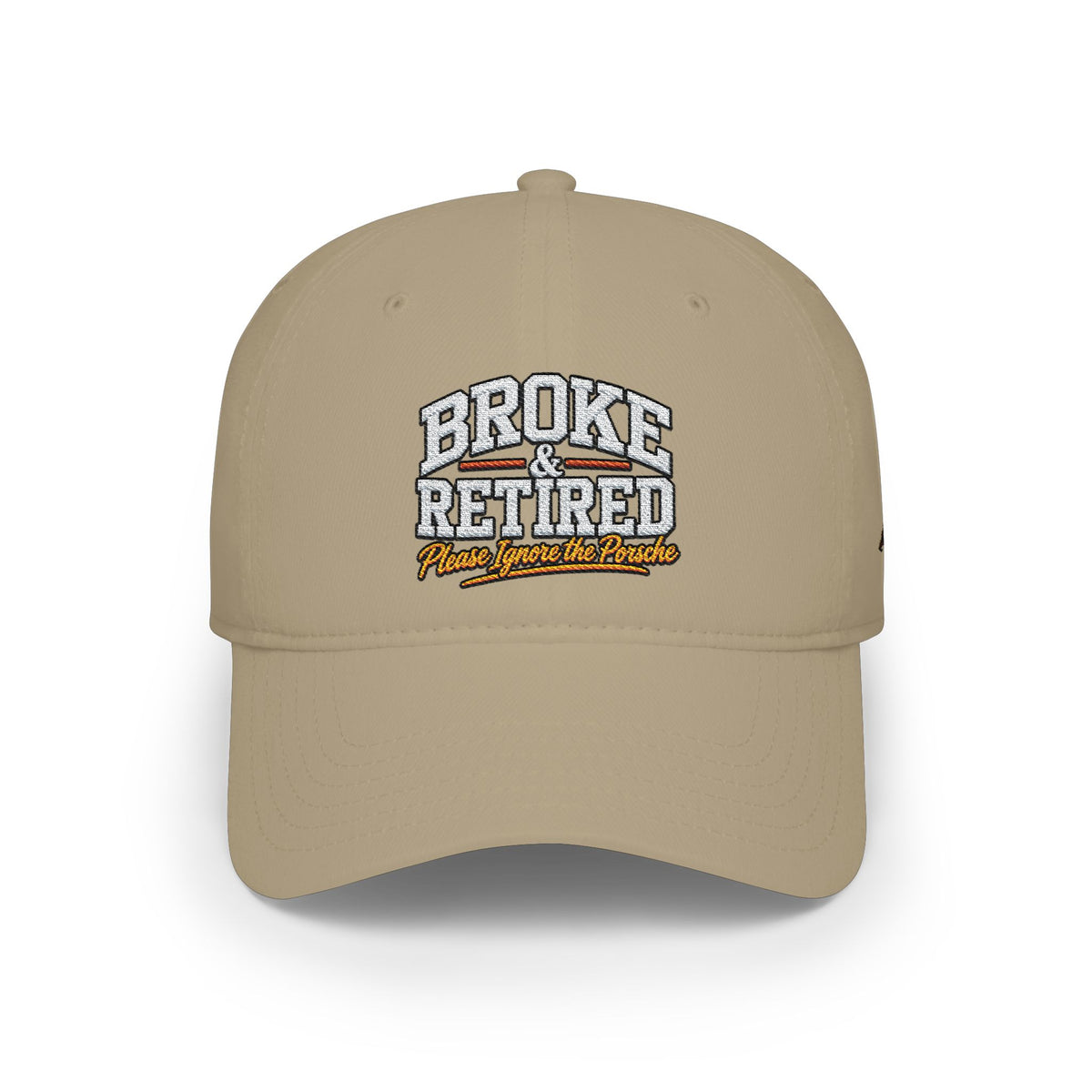 Broke & Retired Low Profile Baseball Cap – Funny Retirement Hat with American Flag Accent