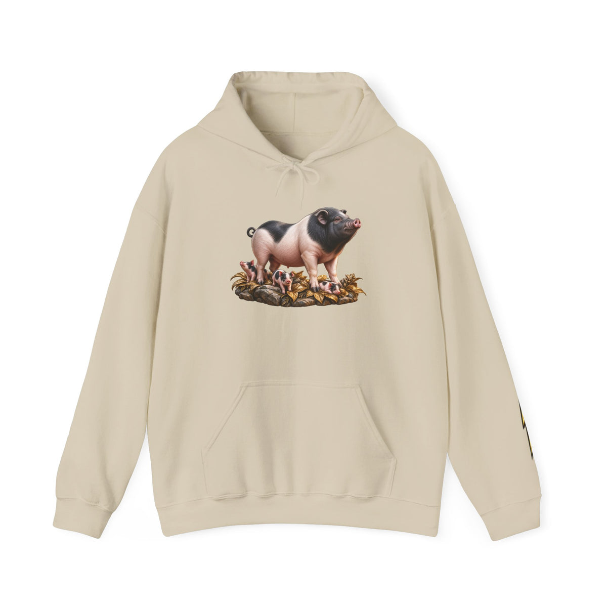 Pig Illustration Hoodie – Farmyard Black & Pink Pig Graphic Pullover