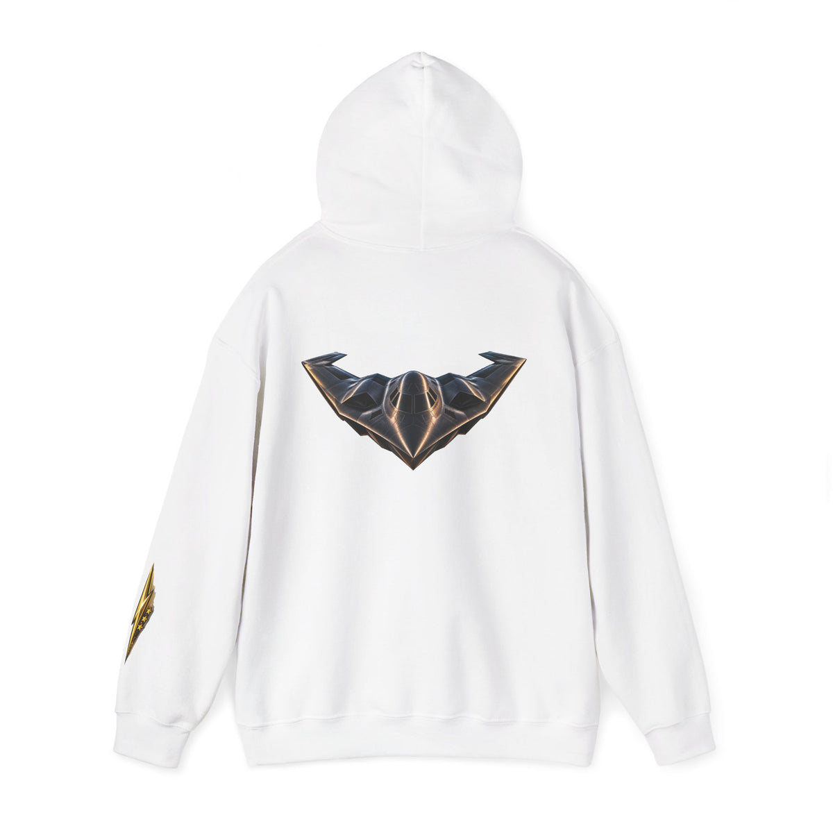 Emblem Armor Hoodie — Black Metallic Crest Back Jet Graphic Hoodie