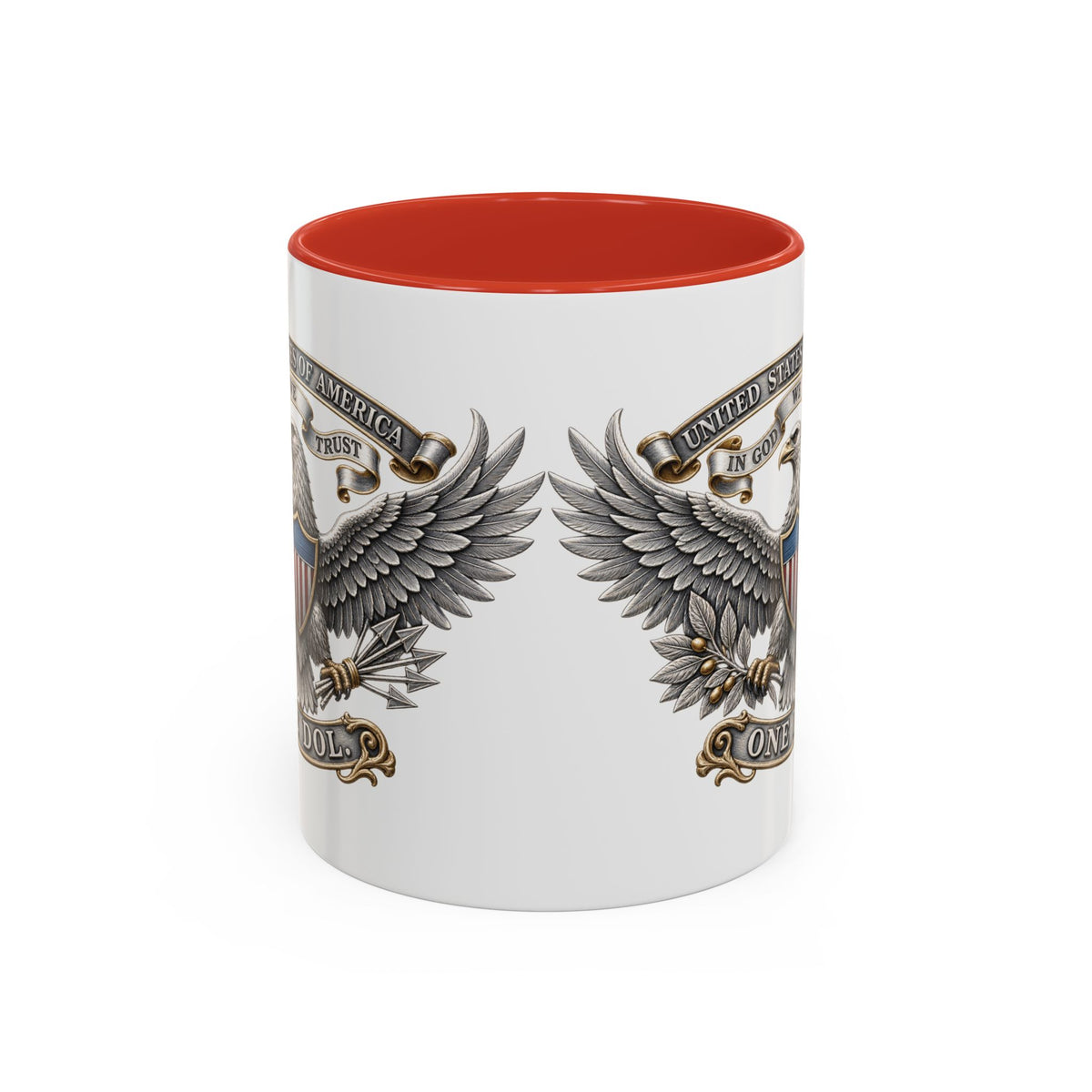 Eagle Shield Accent Coffee Mug — Patriotic "In God We Trust" Design