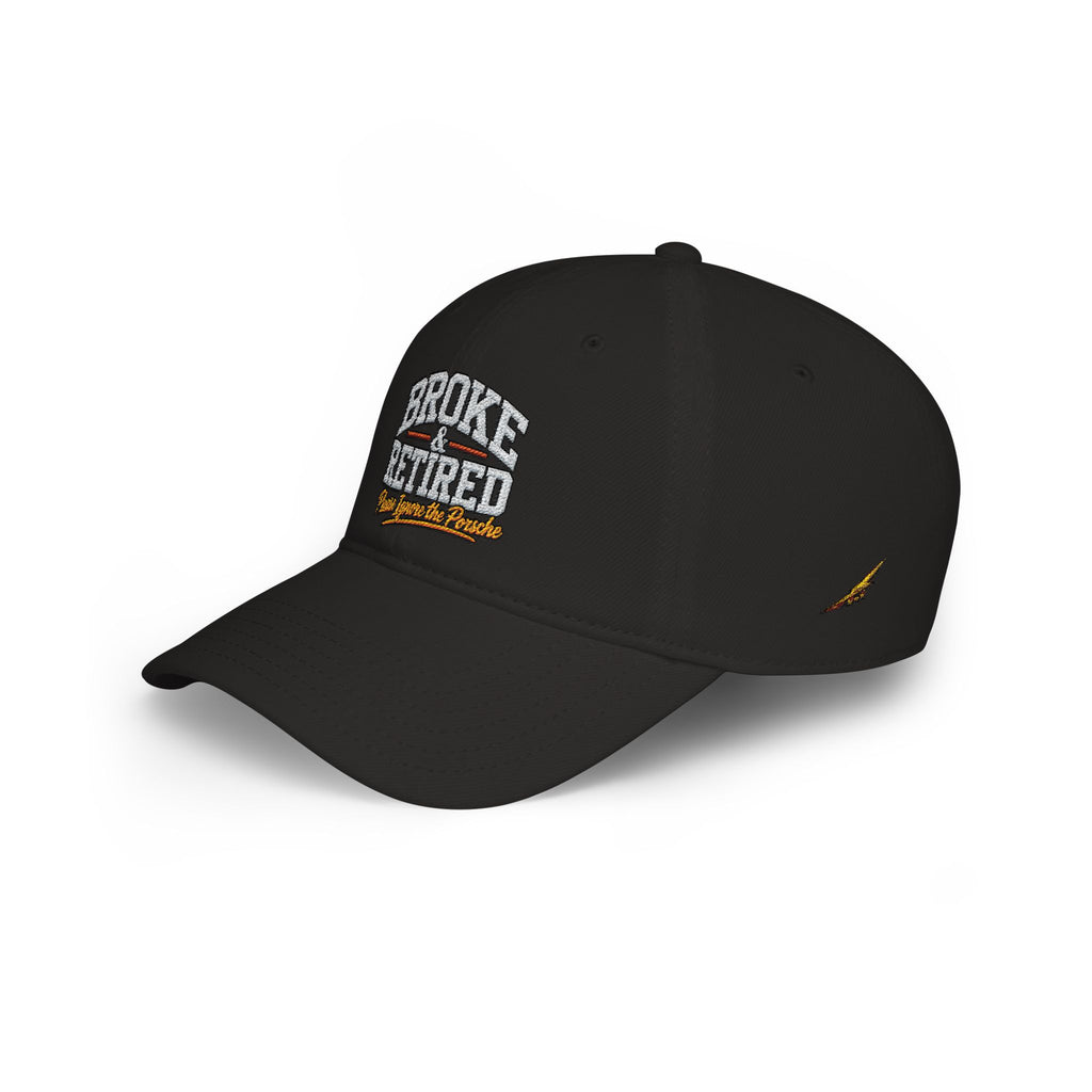 Broke & Retired Low Profile Baseball Cap – Funny Retirement Hat with American Flag Accent