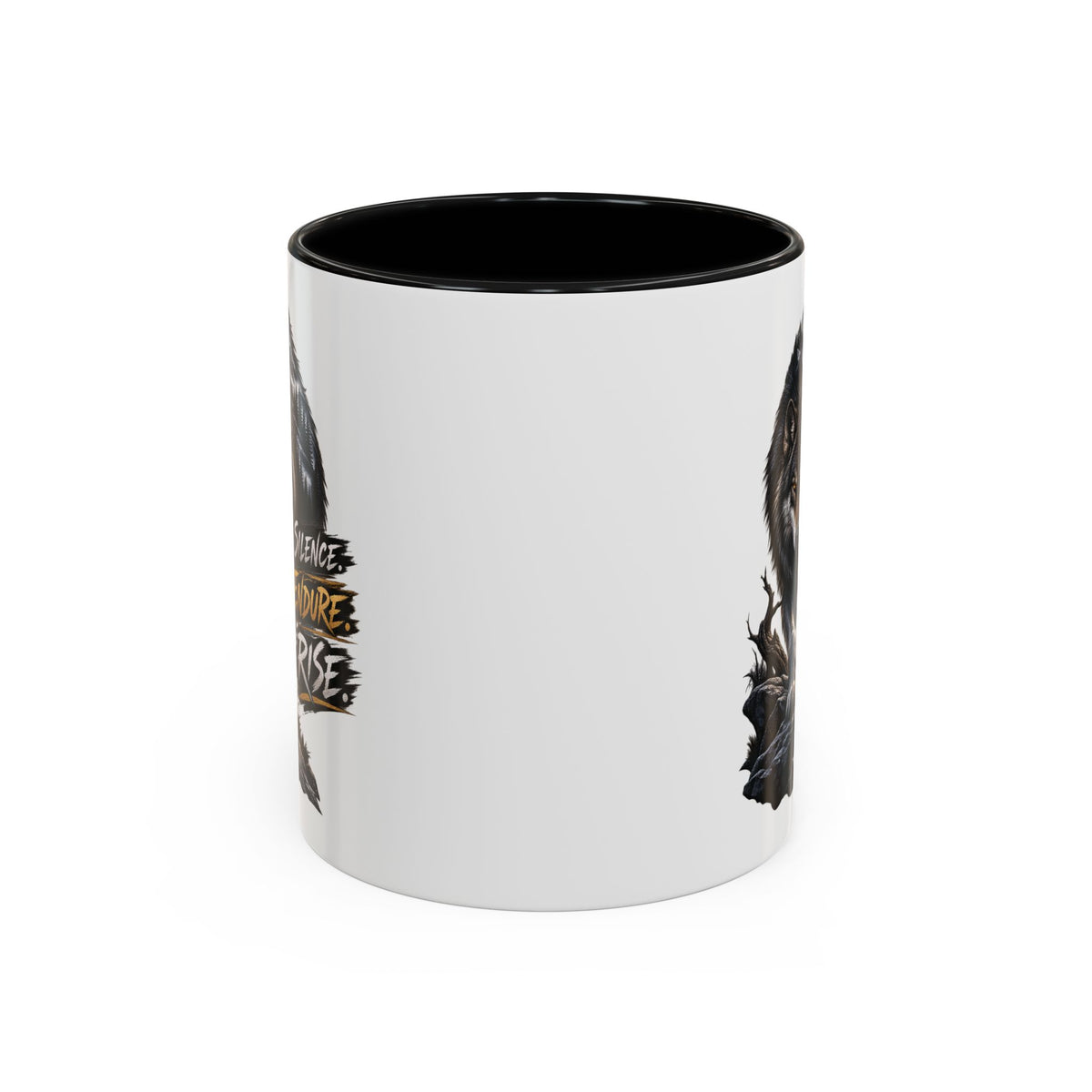 Wolf Graphic Coffee Mug — "Silence Endure Rise" Accent Ceramic Mug (11/15oz)