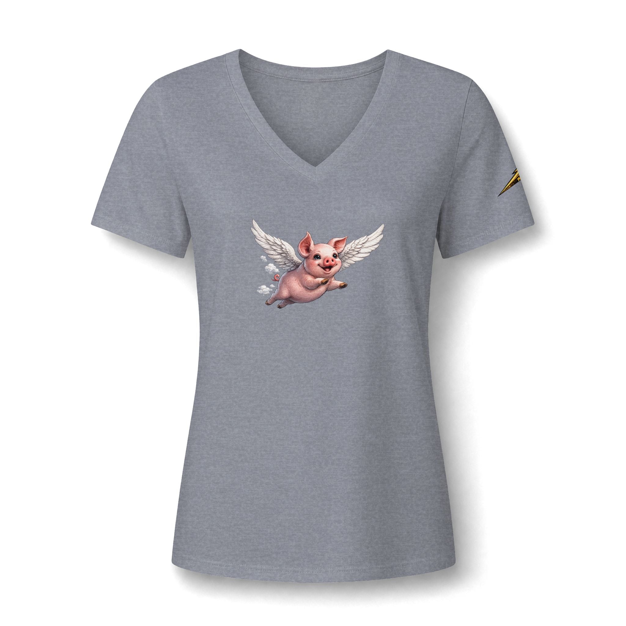 Women's V-Neck Tee — Flying Pig Angel Graphic