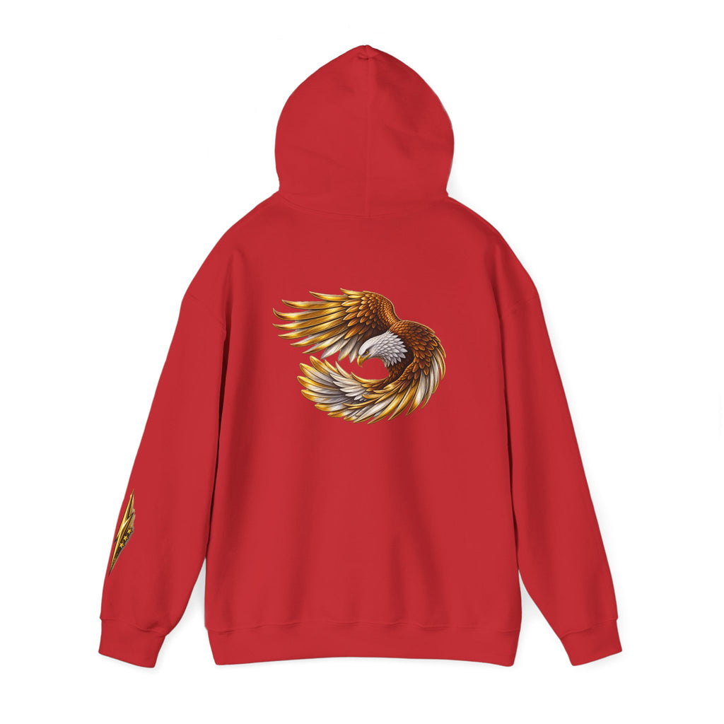 Eagle Wing Circle Hoodie — Golden Flying Eagle Back Graphic Sweatshirt