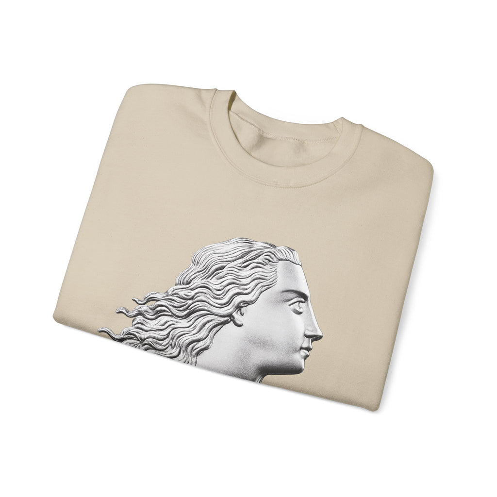 Classical Statue Profile Crewneck Sweatshirt — Sculpted Grecian Head Graphic