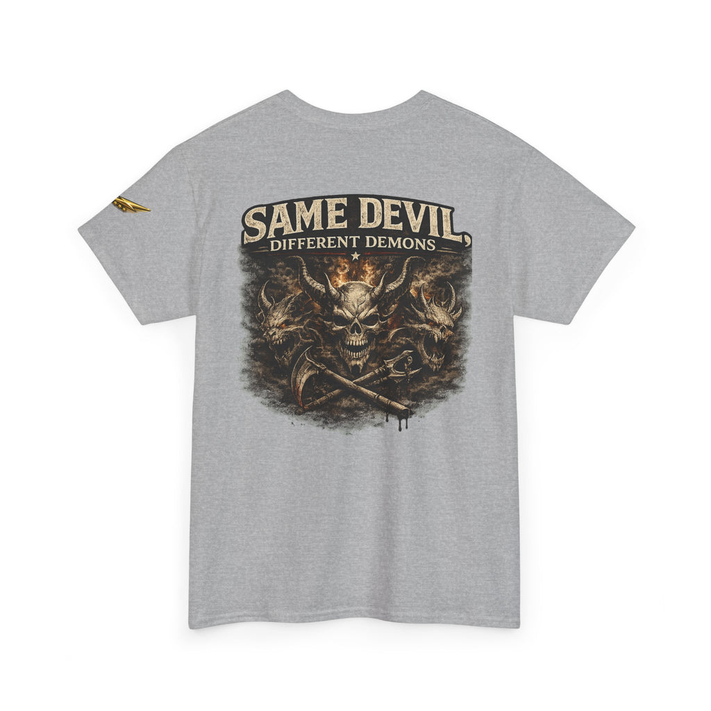 Same Devil Graphic Tee — "Same Devil Different Demons" Skull Back Print