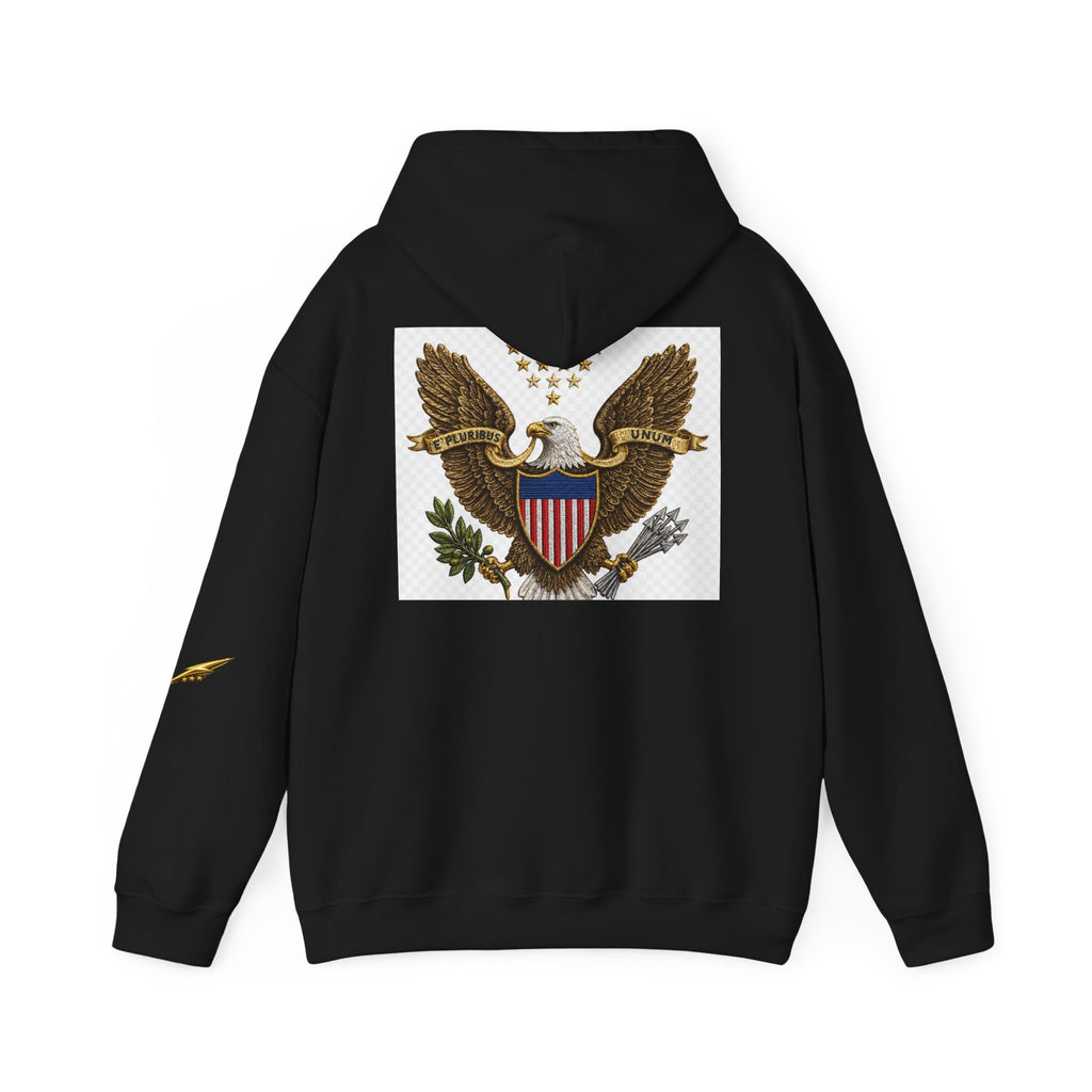 Eagle Emblem Hoodie — Vintage American Shield Graphic Hooded Sweatshirt