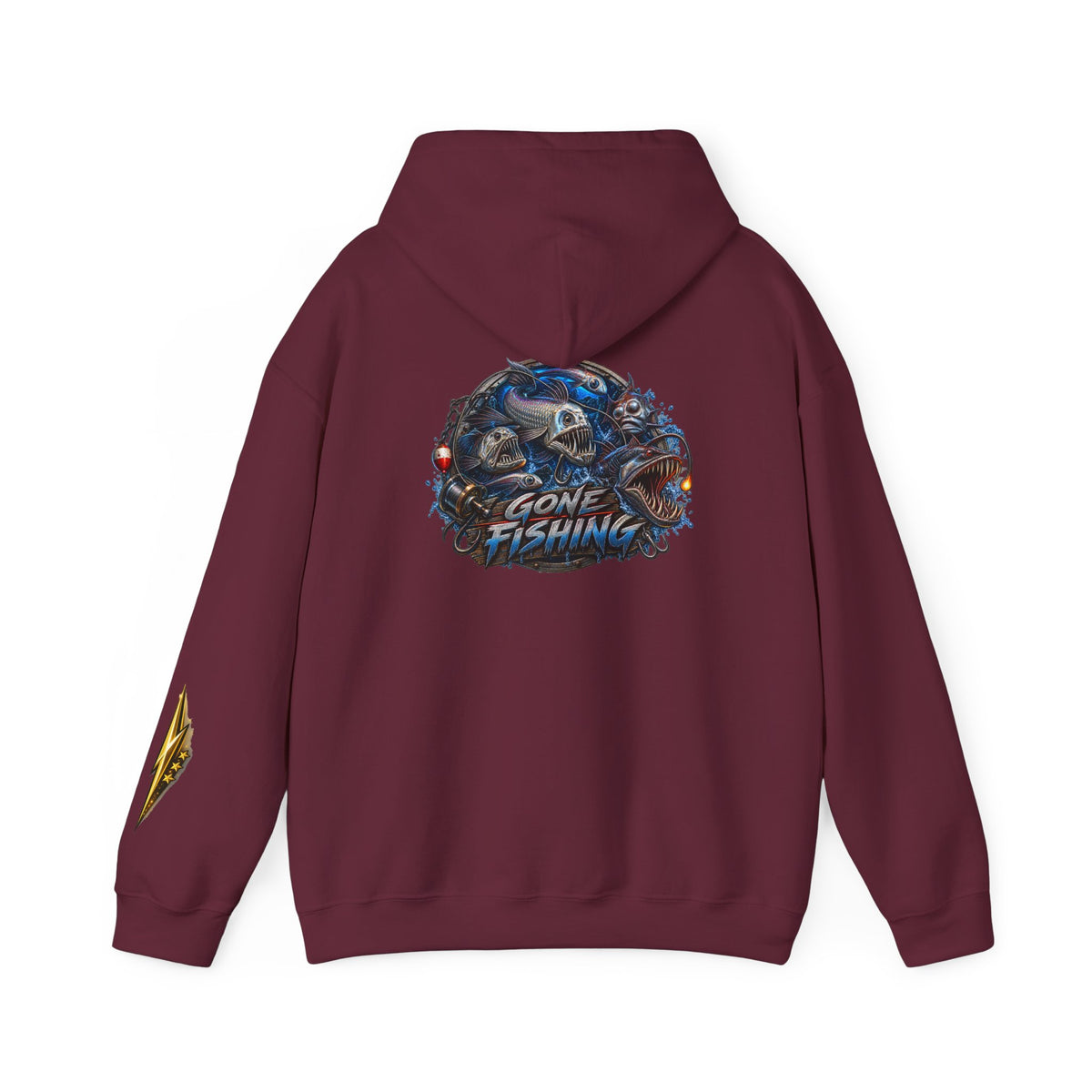 Fishing Skull Hoodie — "Gone Fishing" Graphic Pullover for Anglers