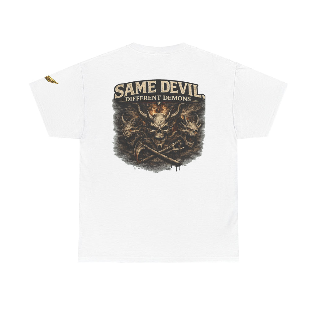 Same Devil Graphic Tee — "Same Devil Different Demons" Skull Back Print