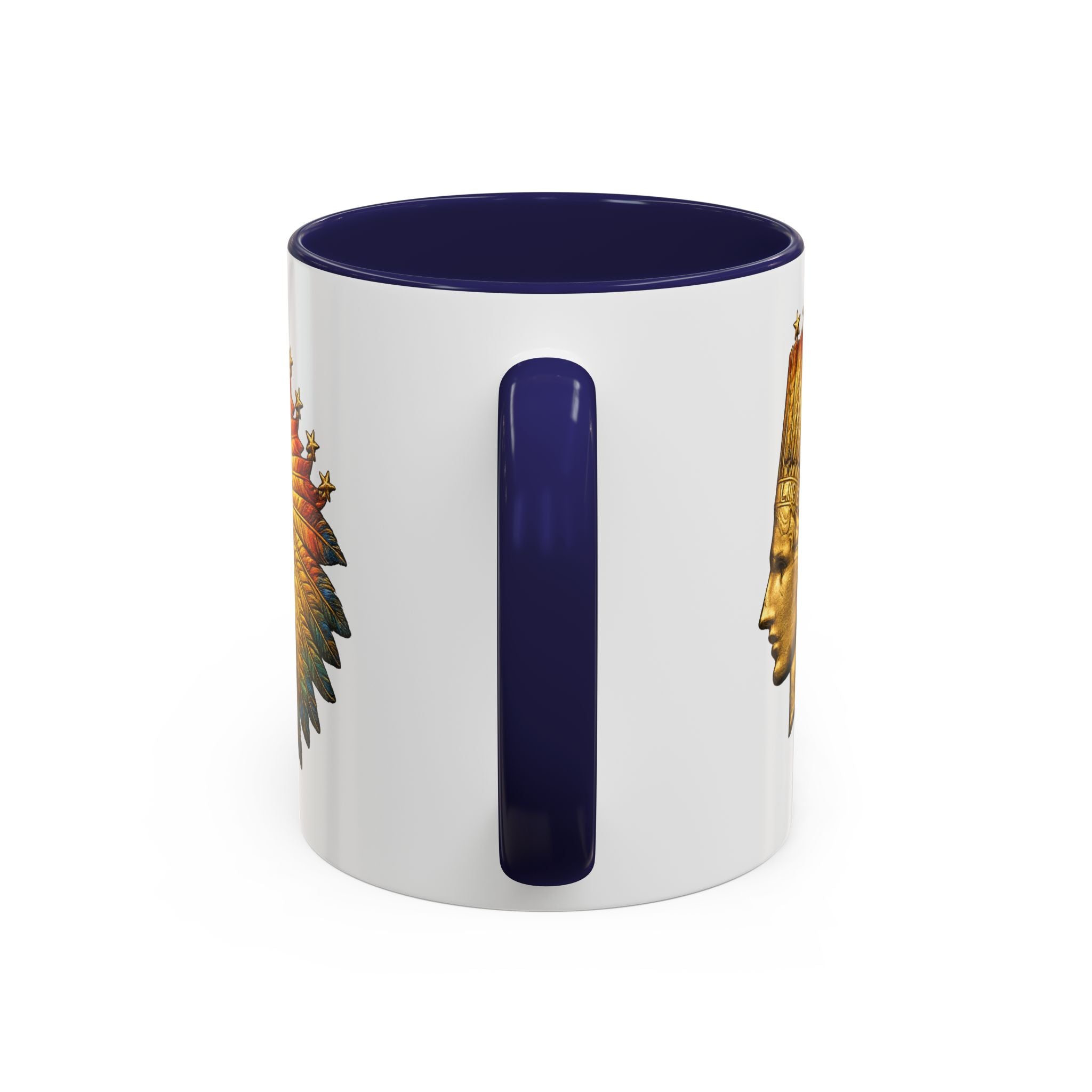 Golden Native Headdress Accent Coffee Mug – Vintage Indian Chief Design (11/15oz)