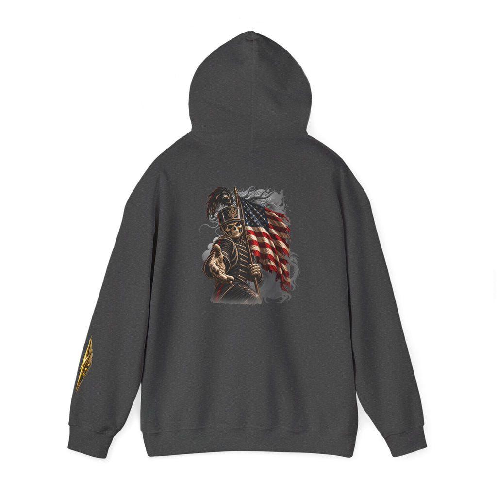 Patriotic Warrior Hoodie — American Flag Skull Back Graphic
