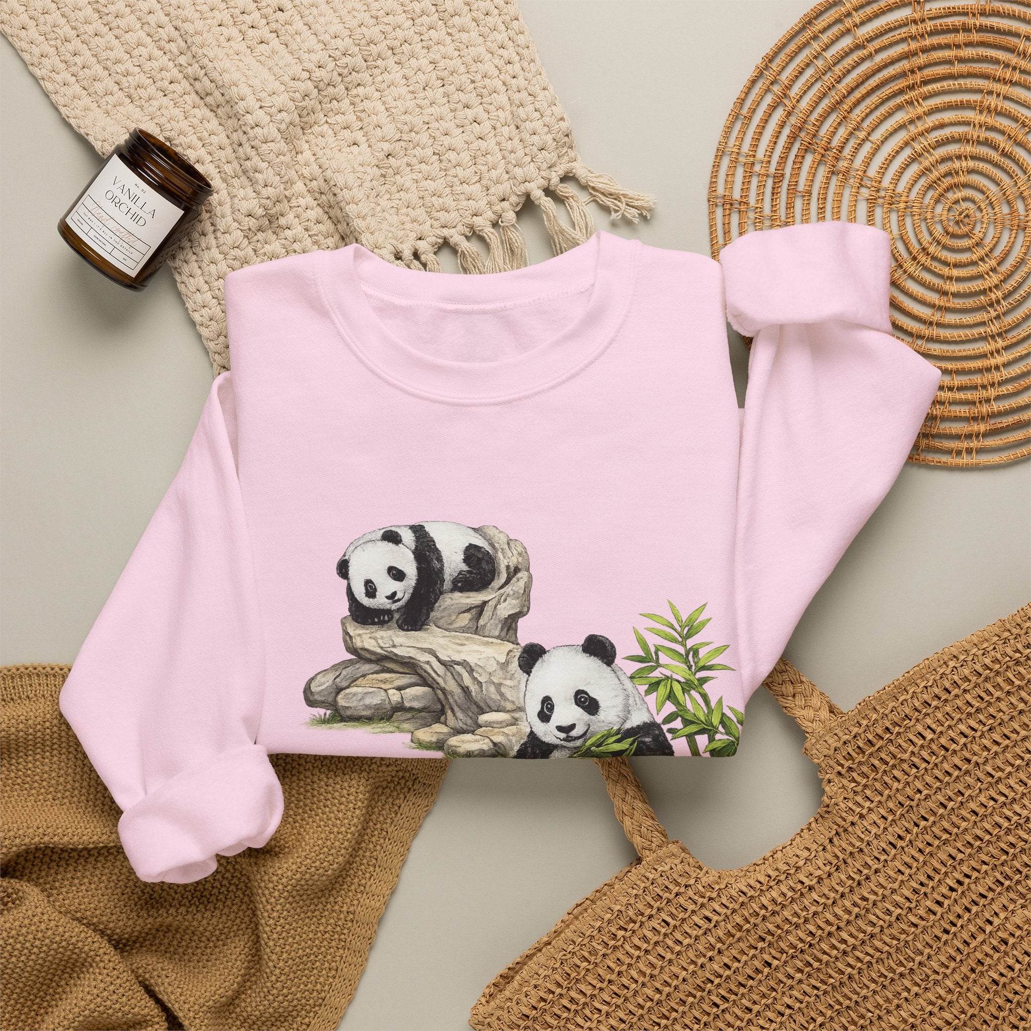 Panda Family Crewneck Sweatshirt — Cute Bamboo Bears Graphic