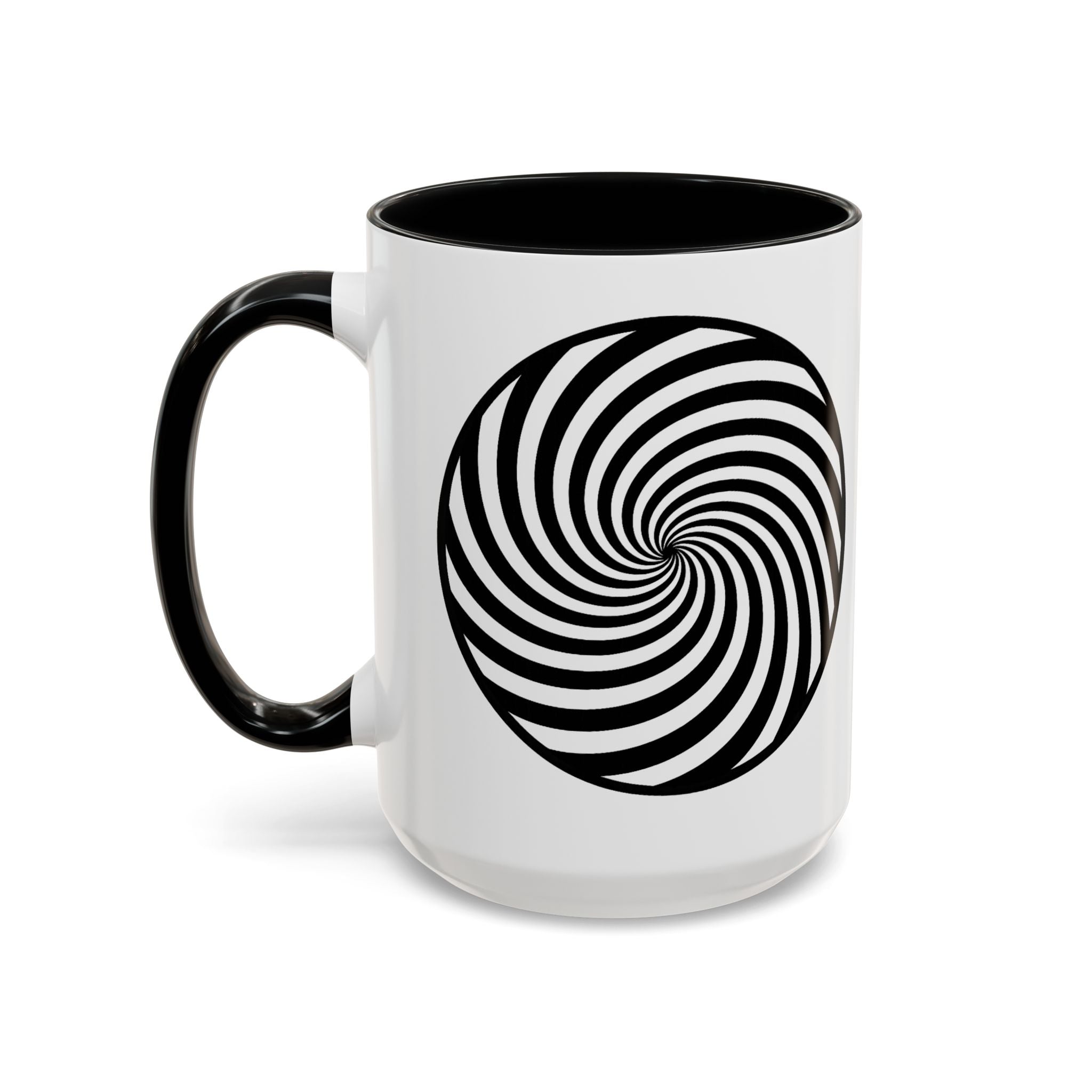 Hypnotic Swirl Accent Mug — Black & White Spiral Coffee Cup (11/15oz)