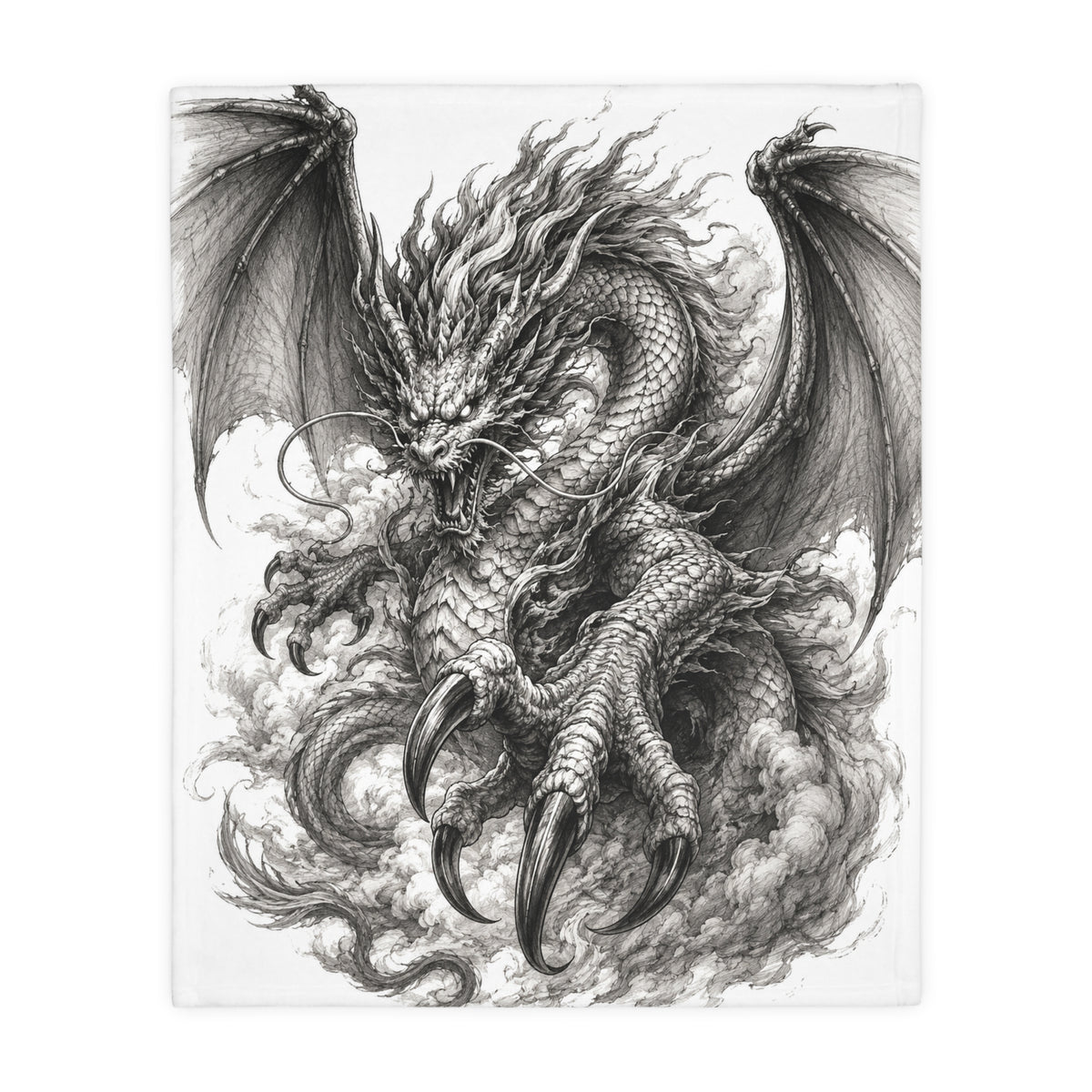 Dragon Claw Velveteen Blanket – Black Ink Fantasy Microfiber Throw