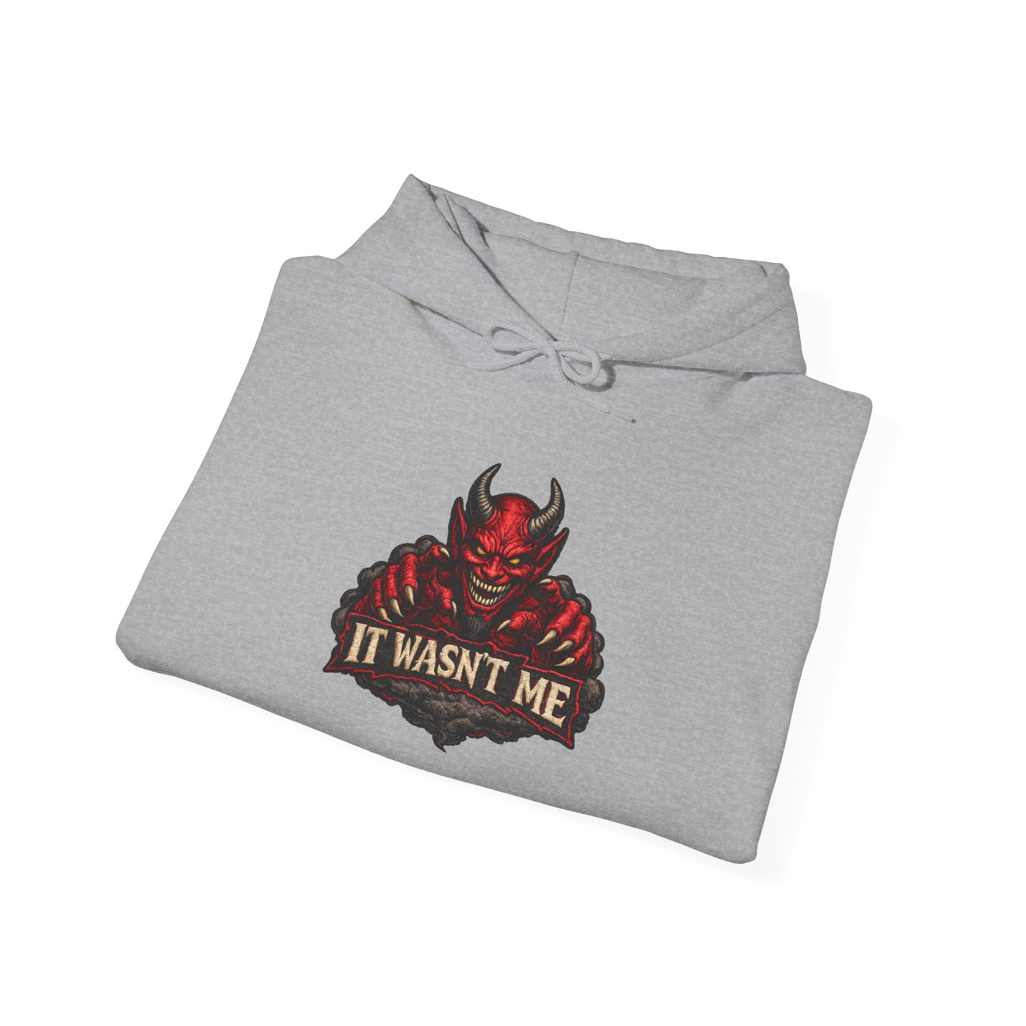 Devil Graphic Hoodie — "It Wasn't Me" Funny Devil Pullover